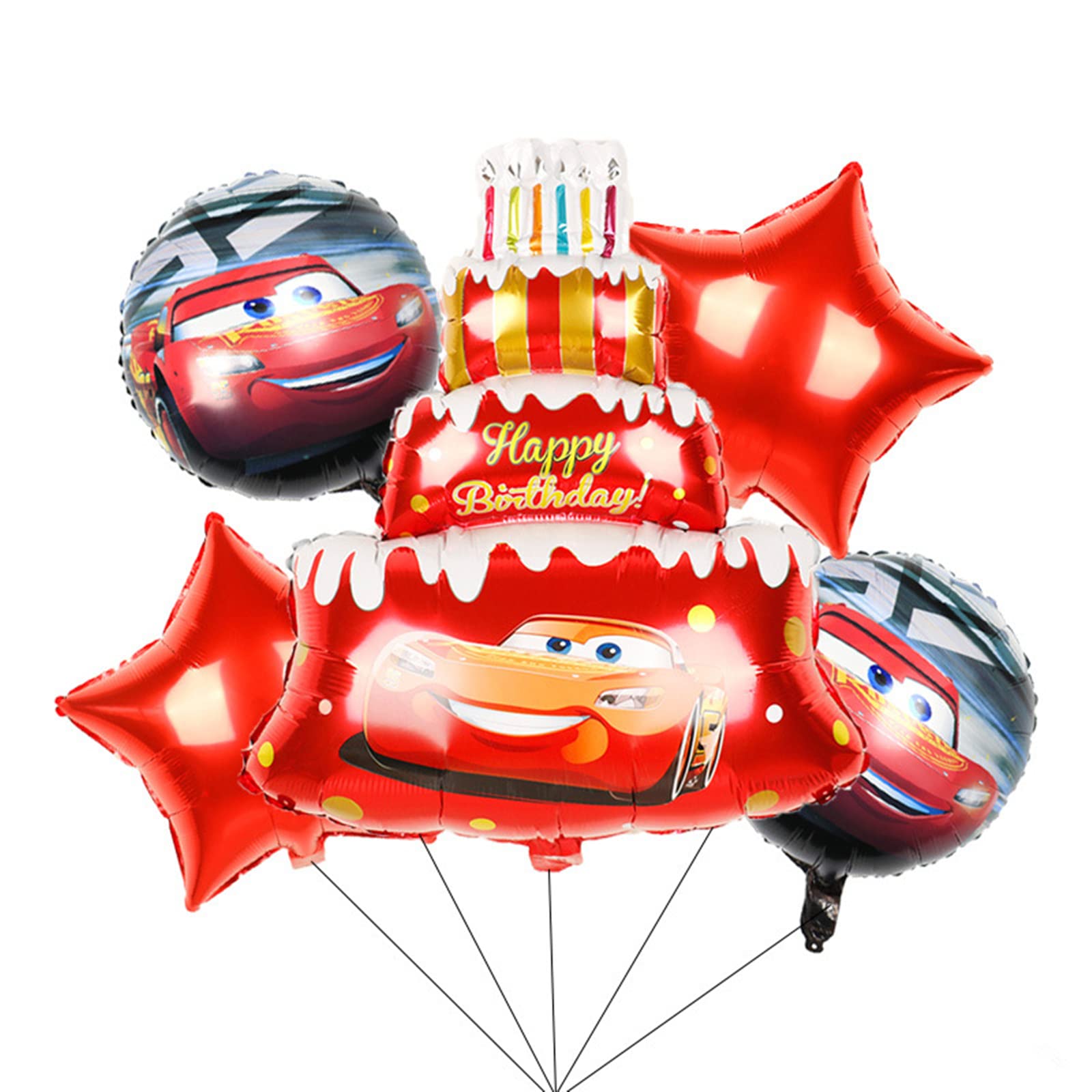 Mucabo 5pcs Cars Lightning McQueen Foil Balloons for Kids Birthday Party Decorations - Perfect for Boys' Birthday Parties, Baby Showers, and Themed Events (Red)