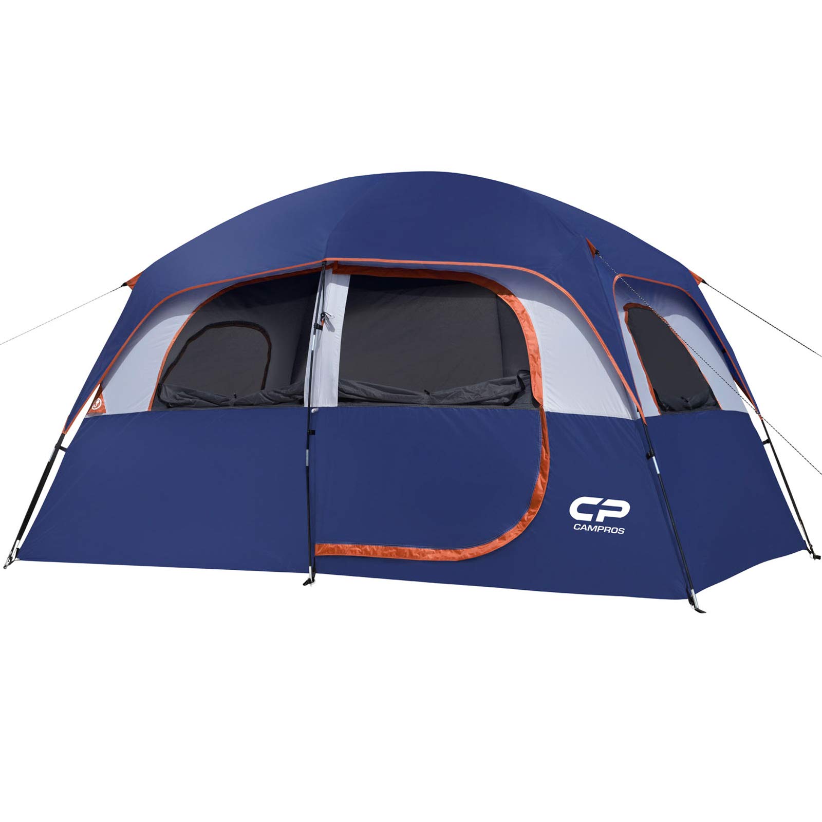 Campros 6/8 Person Waterproof Windproof Family Camping Tent with Top Rainfly - 4 Large Mesh Windows, Double Layer Design for All Seasons - Easy Setup & Portable with Carry Bag - Perfect for Family Camping Trips, Hiking Adventures & Outdoor Festivals