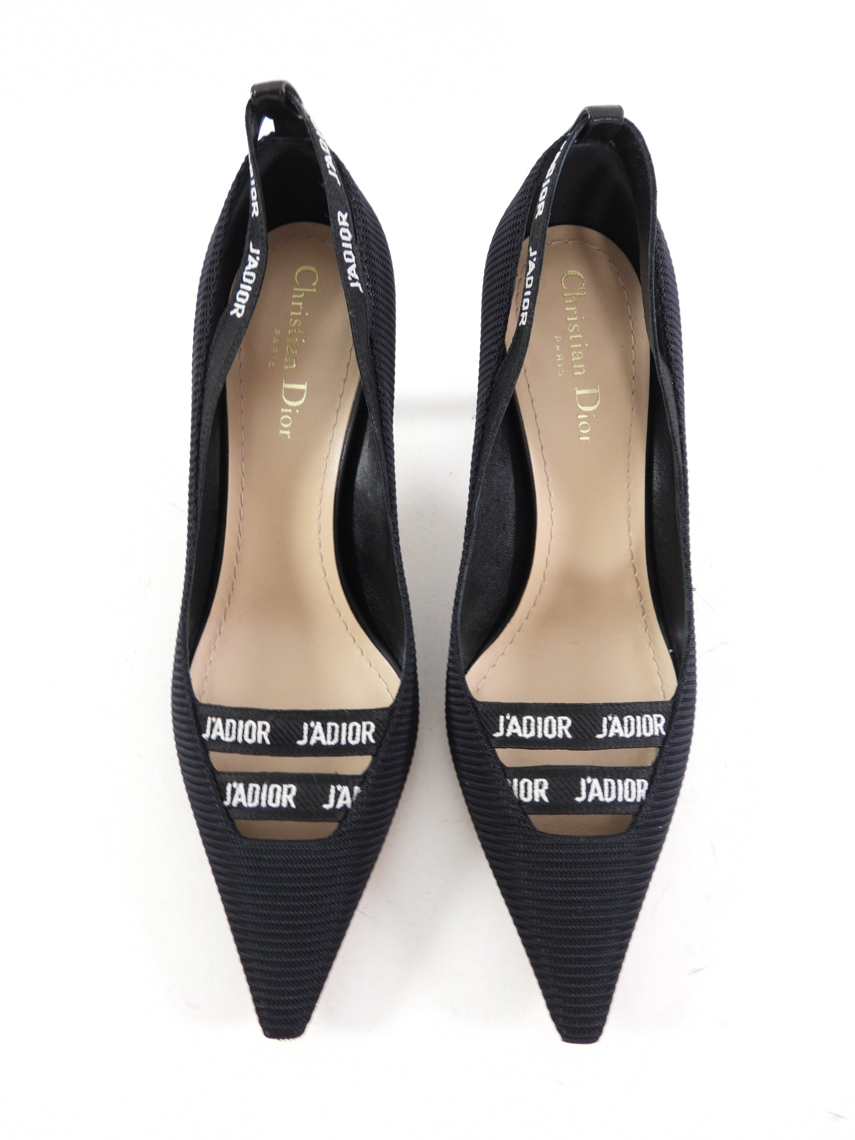 Dior J'Adior Fabric Curved Leather Heel Pumps - Women's Luxury High Heels Size 40 for Evening Parties & Special Occasions