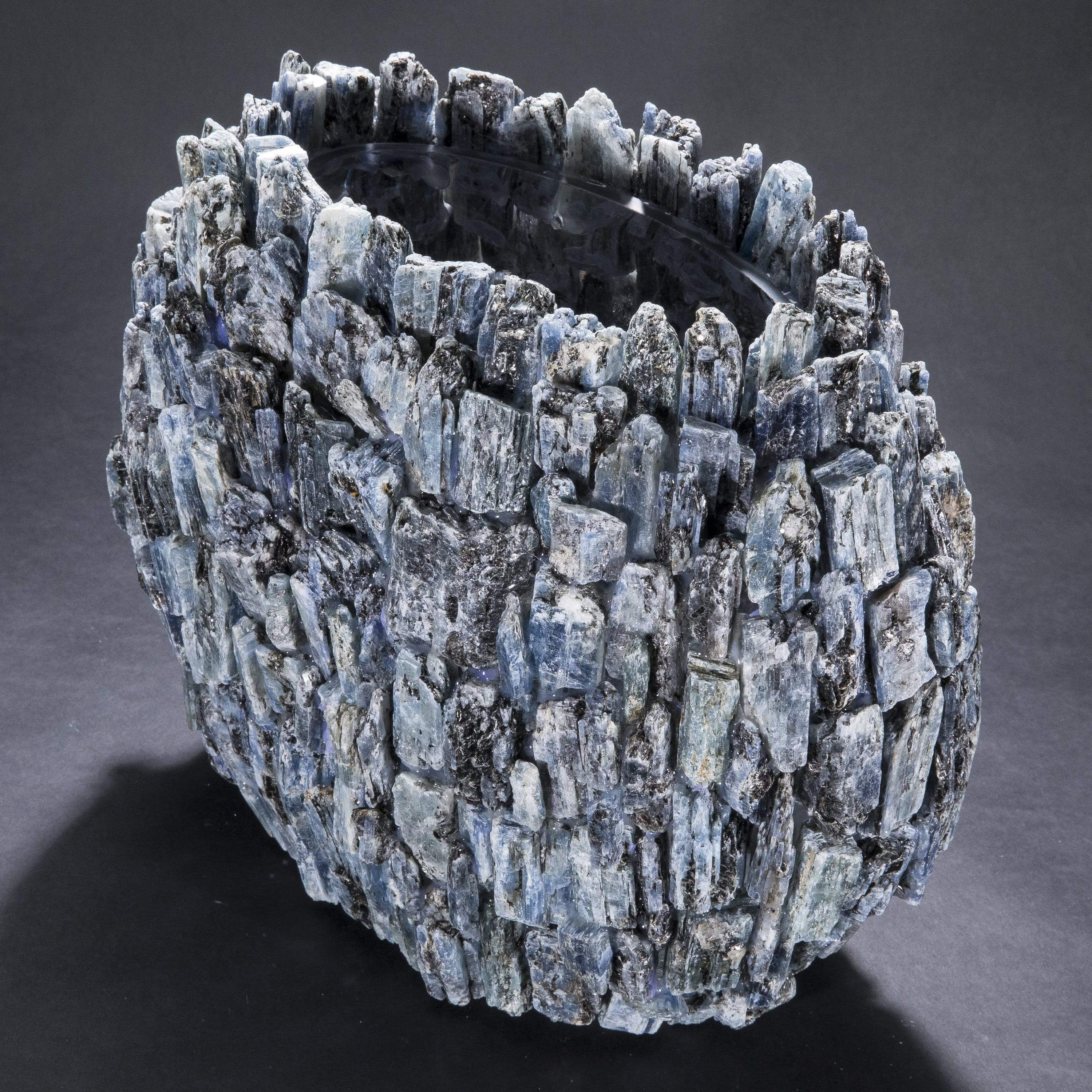 10.5 Inch Natural Kyanite Gemstone Vase - Handcrafted Blue Crystal Home Decor for Living Room, Office & Meditation Space