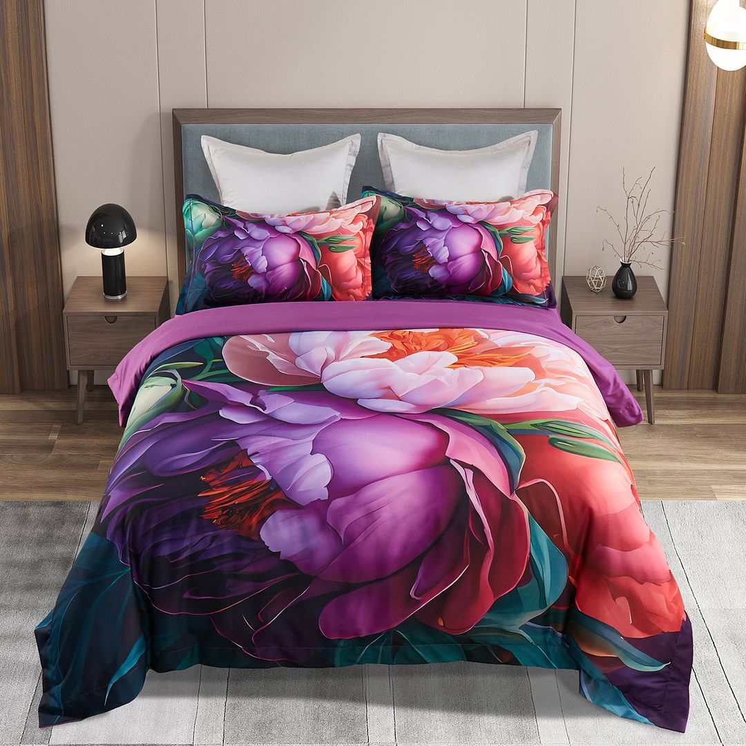 Kaie Floral Quilt Cover Set King Size - Soft Luxury Bedding for Master Bedroom & Guest Room Decor