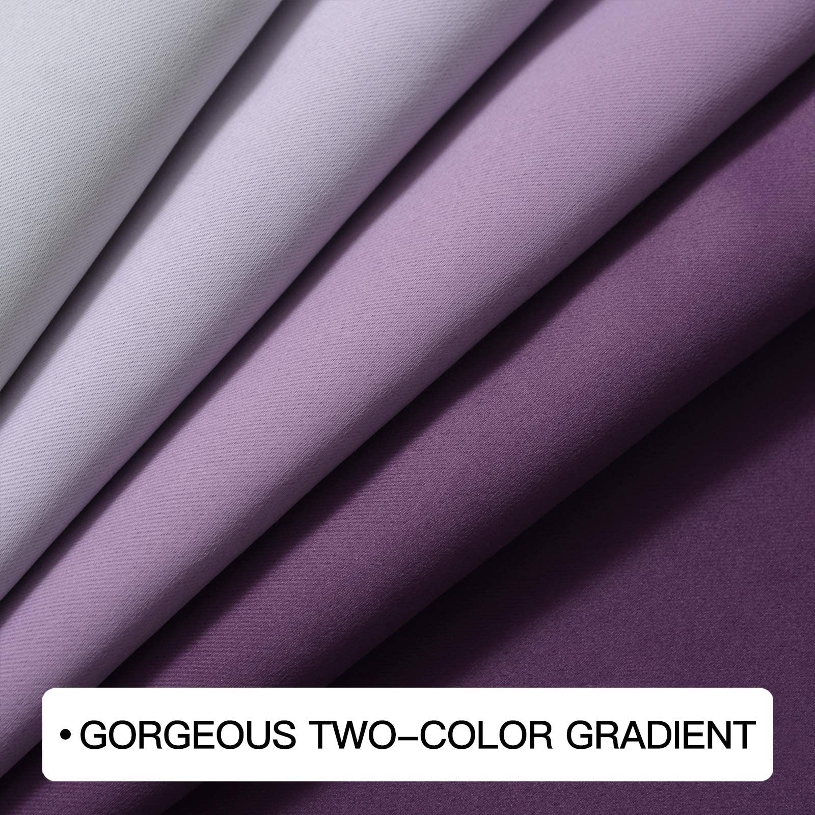 Room Darkening Ombre Curtains 63 Inch - Thermal Insulated Light Blocking Drapes with Grommet Top in Purple & Greyish White Gradient (Set of 2 Panels, 42x63 Inches) for Bedroom & Living Room - Perfect for Home Decor, Privacy & Temperature Control