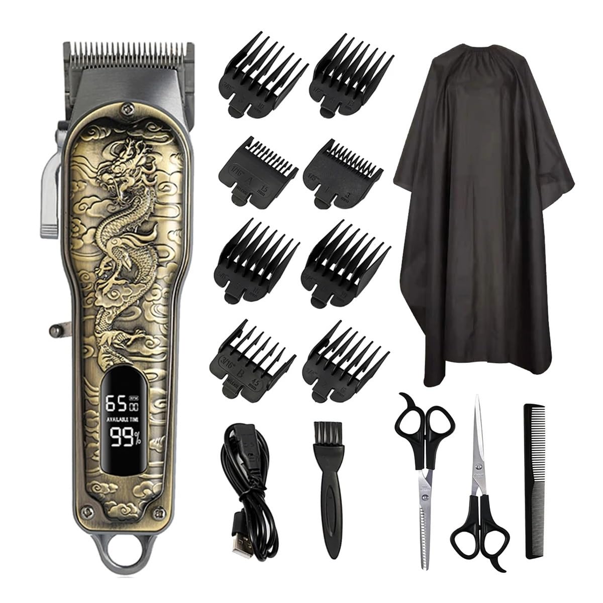Professional Electric Hair Clipper with USB Charging & LED Smart Display - High Power Multi-Functional Razor for Men's Grooming - Perfect for Home Barbering & Salon Use (Bronze Dragon)