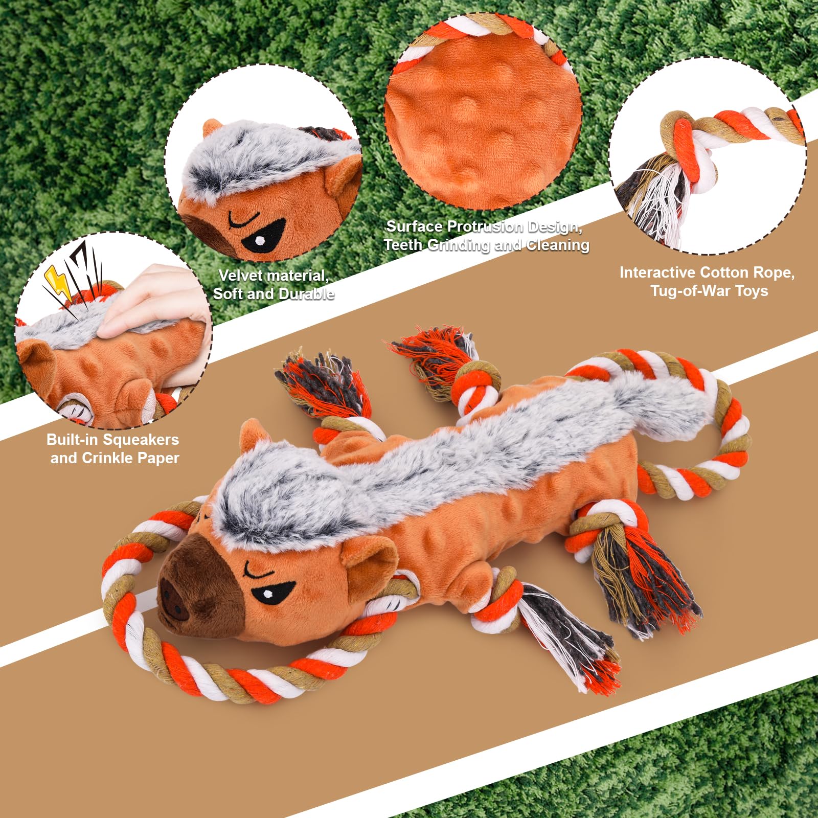 Durable Squeaky Dog Toys for Small, Medium & Large Dogs - Tough Chew & Tug of War Play for Indoor & Outdoor Fun