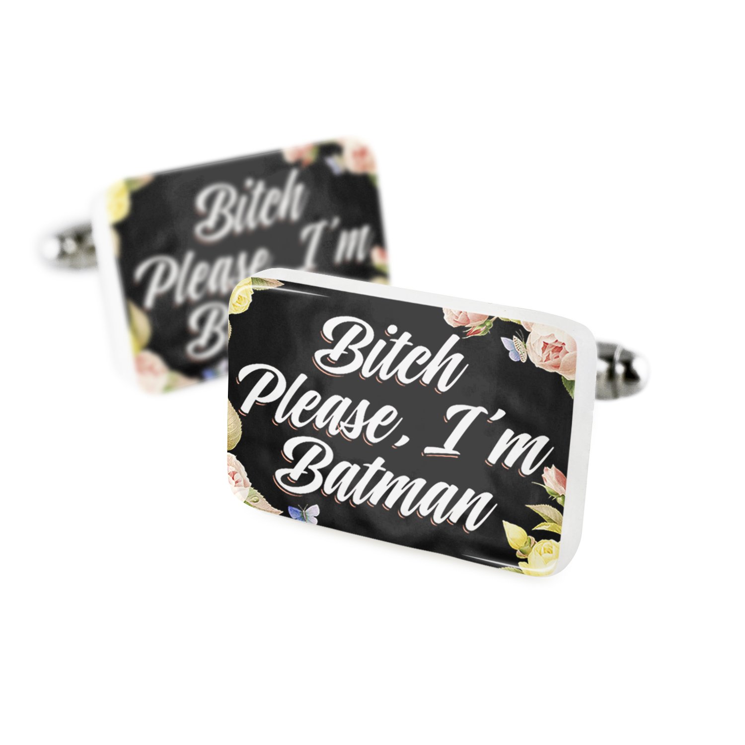 NEONBLOND Floral Border Batman Cufflinks - Porcelain Ceramic Dress Accessories for Men | Perfect for Weddings, Business Meetings & Formal Events
