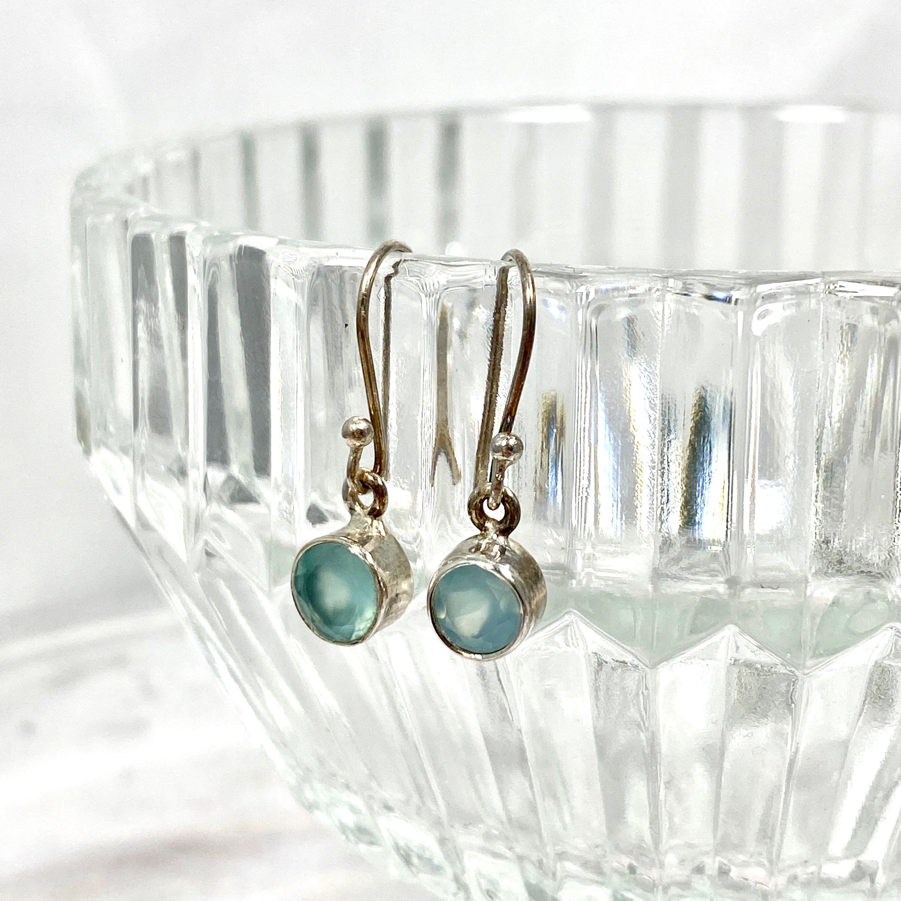 Blue Chalcedony Faceted Stud Earrings for Women - Dainty Round Gemstone Jewelry for Everyday Wear & Special Occasions