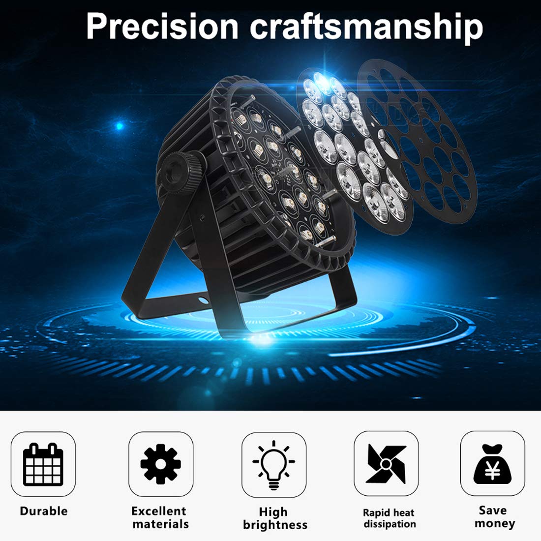 SHEHDS 18x12W RGBW 4-in-1 LED Par Can Lights - DMX512 Stage Wash/Strobe Lighting with Sound Activation - Aluminum Shell Uplights for DJ, Club, Wedding, Christmas & Halloween Parties