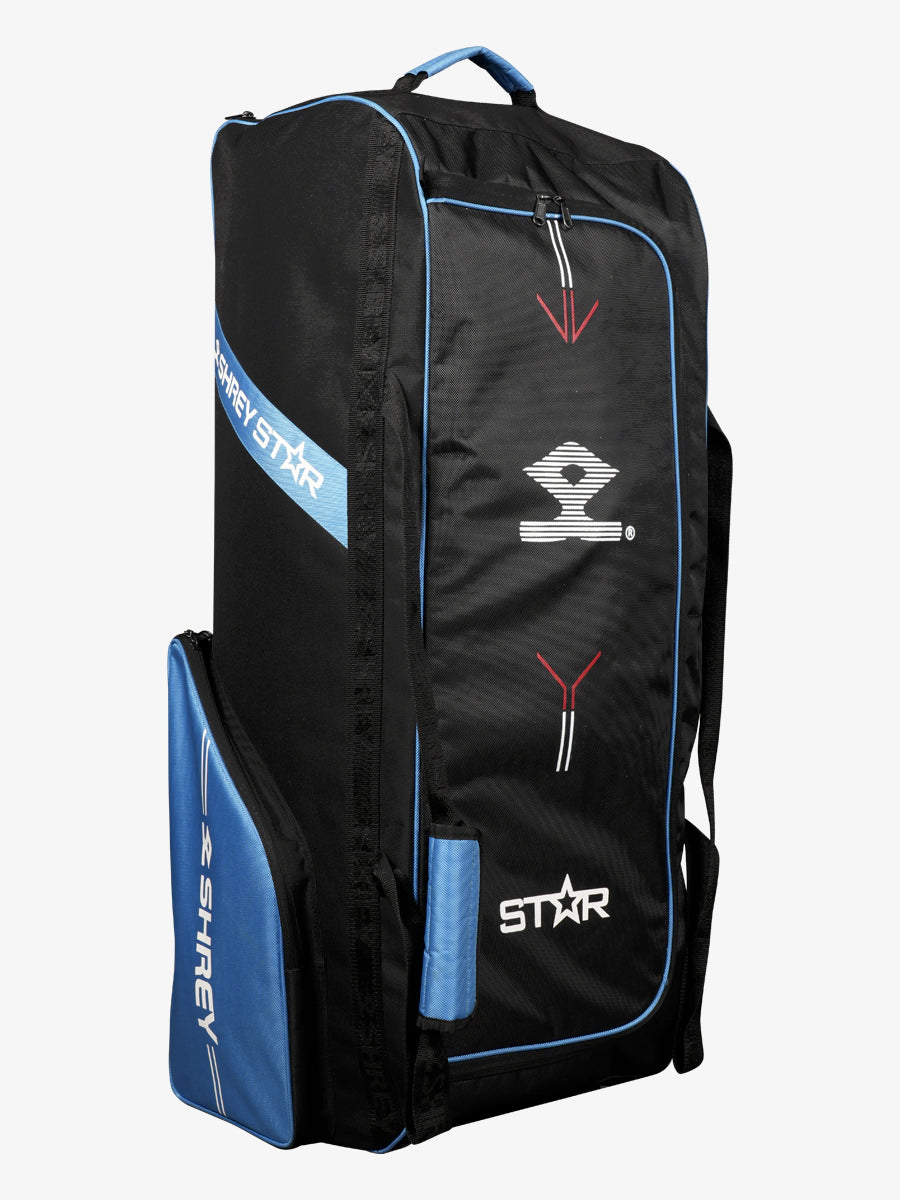 Shrey Star Wheelie 2.0 Cricket Bag - Premium Black & Steel Blue Cricket Gear for Professional Players - Perfect for Matches, Practice & Travel