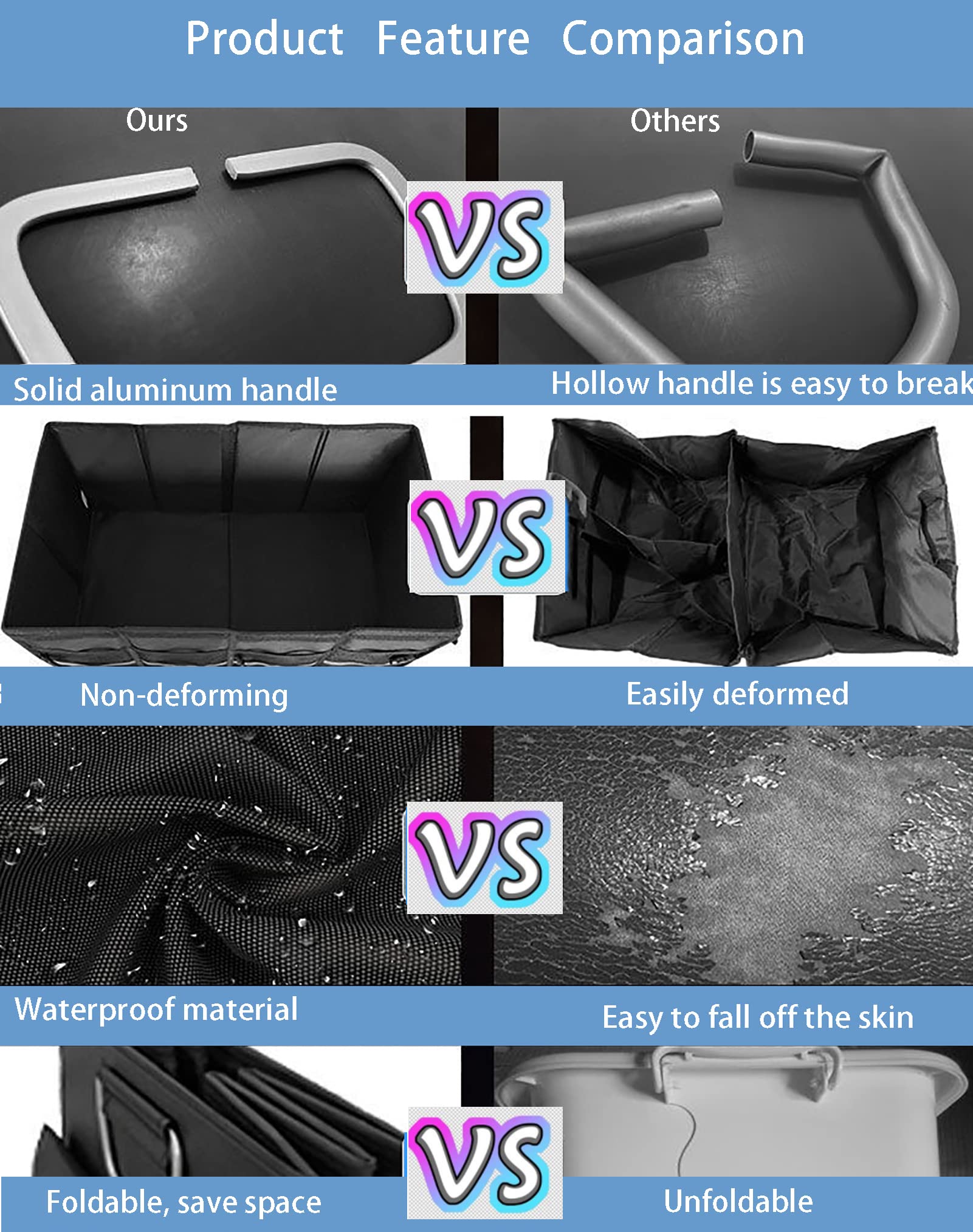Collapsible SUV Trunk Organizer with Aluminum Alloy Handle & Reflective Strip - Multi-Compartment Car Storage Solution for Travel, Groceries, and Road Trips