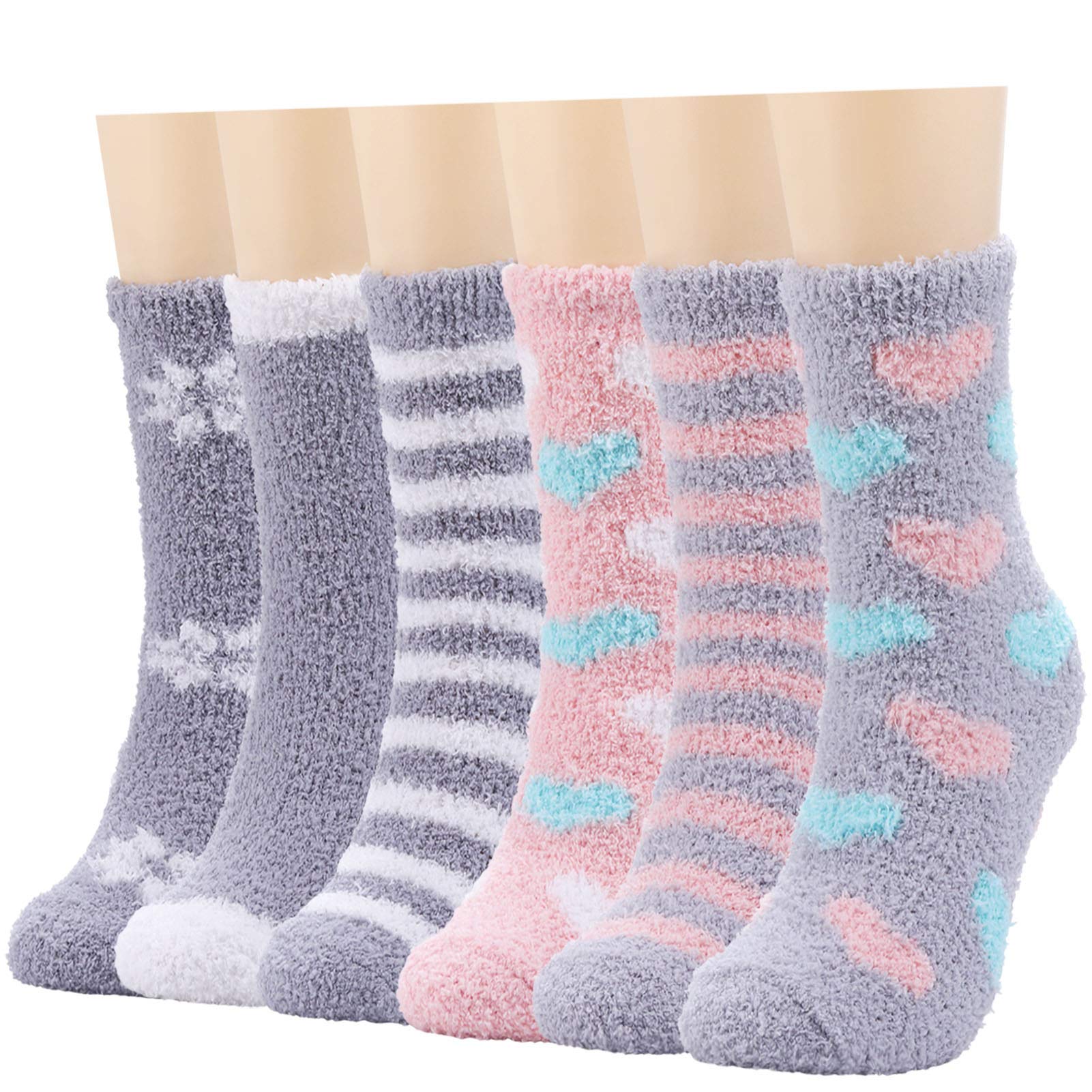 JaosWish Women's Cozy Fuzzy Socks - 6 Pairs Ultra Soft Fluffy Plush Socks for Sleeping, Winter & Christmas Gifts - Warm Comfortable House Socks for Women & Girls