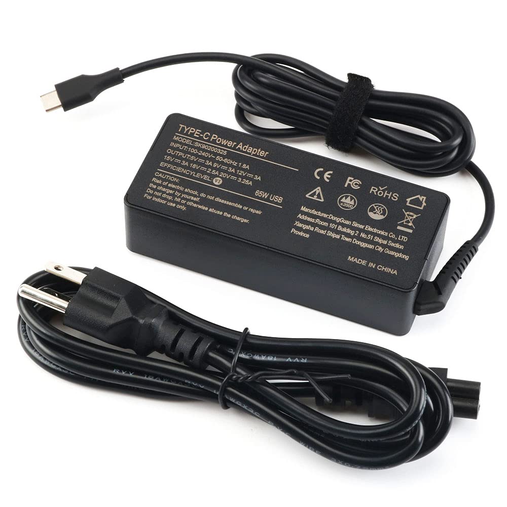 65W 45W USB-C Laptop Charger for Lenovo ThinkPad T480 T480s T580 T490S E580 | Compatible with Lenovo Chromebook 100e 300e 500e & Yoga C930 C940 C630 | Fast Charging Power Adapter with Type-C Cable | Perfect for Home, Office and Travel Use