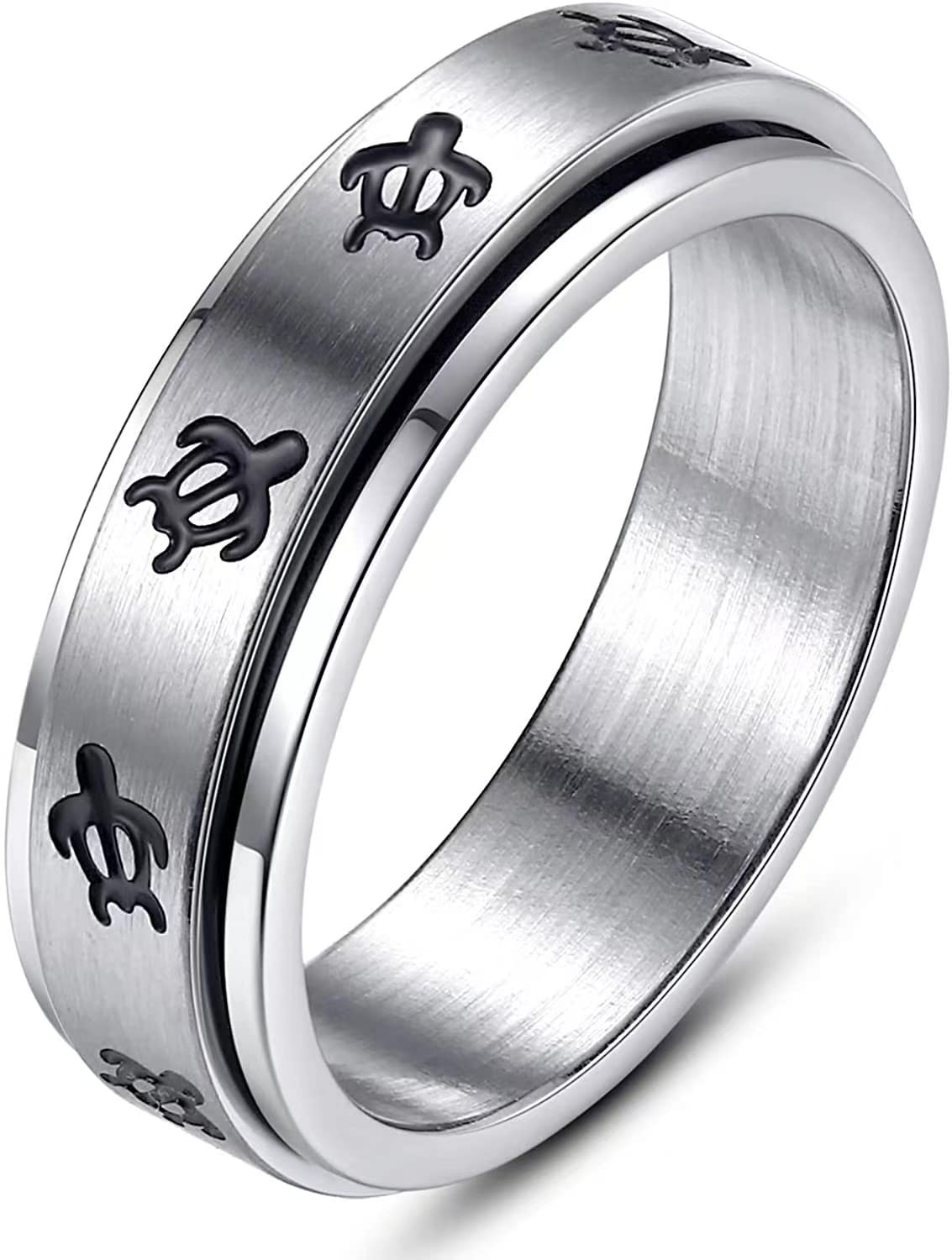 6mm Sea Turtle Spinner Band Ring - Stainless Steel Enamel Anxiety Relief Fidget Ring for Women & Men - Stress Relief Jewelry for Couples, Beach Lovers & Animal Jewelry Enthusiasts - Perfect for Office, Travel, and Everyday Wear