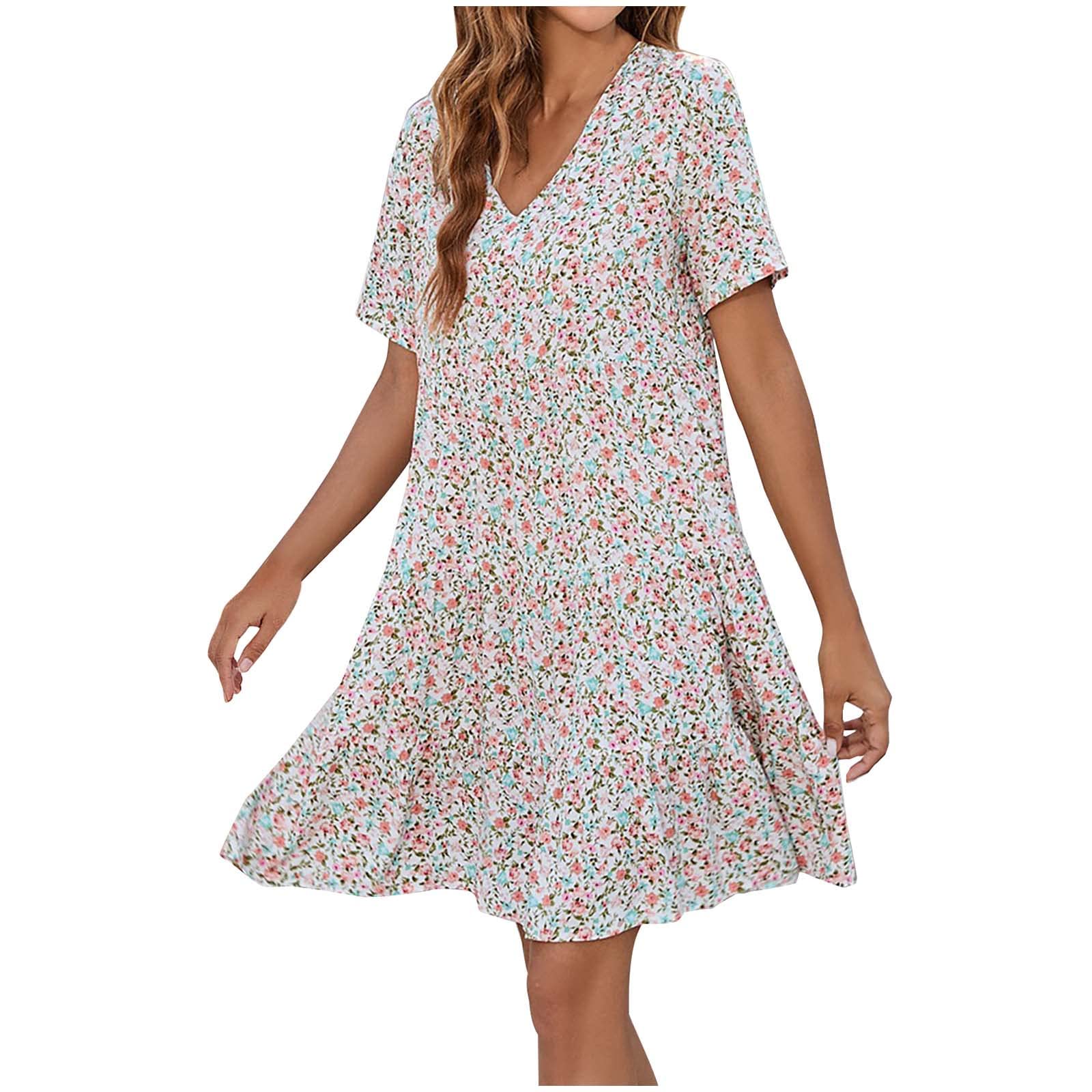 Boho Floral Print Women's Summer Dress - Casual Loose A-Line Midi Dress for Beach & Vacation - Plus Size Sun Dress for Ladies | Perfect for Outdoor Parties, Travel & Summer Getaways