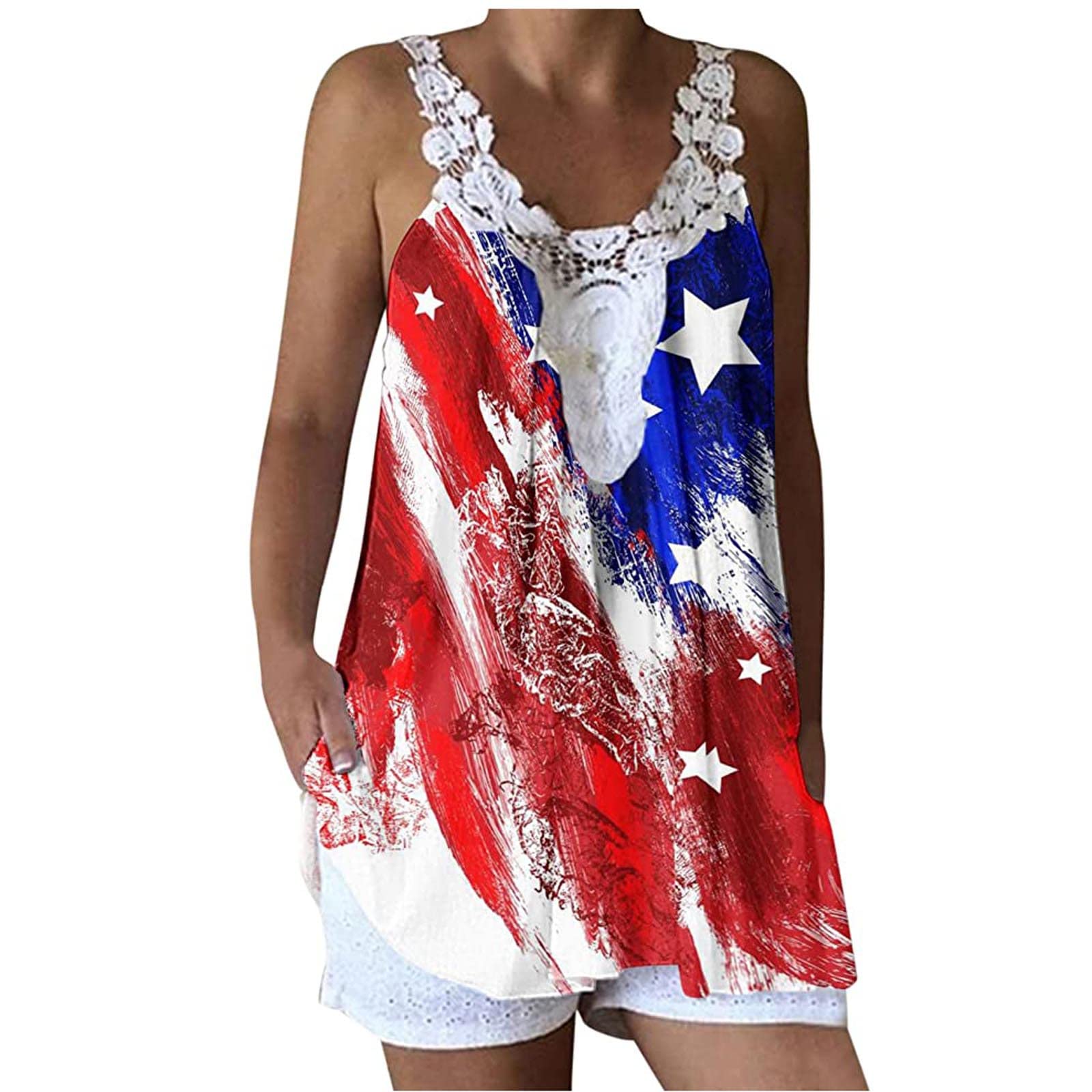 Vintage Printed Lace Sleeveless Tank Tops for Women - Crewneck Summer Blouse & Beach Vest - Perfect for Casual Outings, Vacations, and Warm Weather Fashion