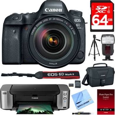 Canon EOS 6D Mark II DSLR Camera with 24-105mm f/4L II Lens & PIXMA PRO 100 Printer Bundle - Professional Photography Kit for Wedding, Portrait & Landscape Shooting