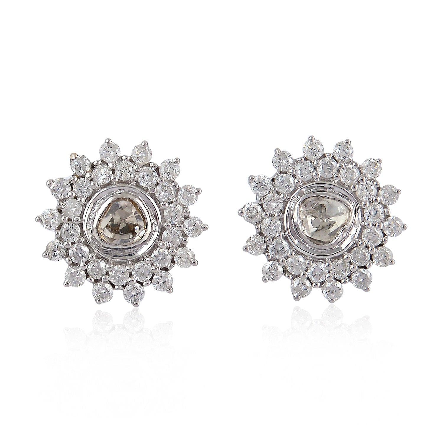 18K White Gold Solitaire Sunflower Stud Earrings with Diamond - Elegant Floral Jewelry for Women, Perfect for Weddings, Anniversaries & Everyday Wear