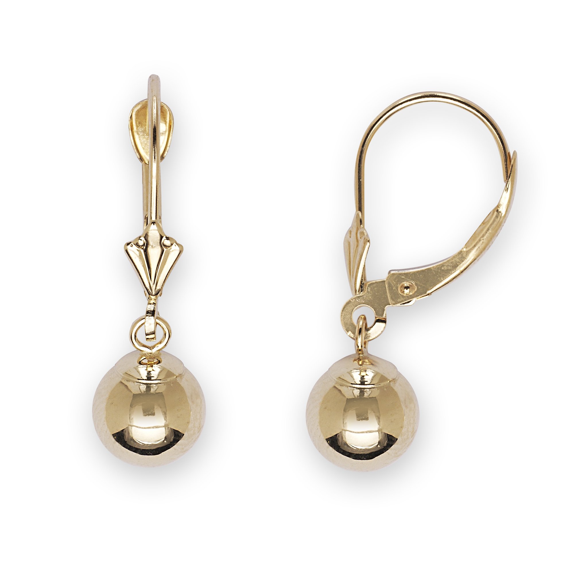 14K Yellow Gold Leverback Dangle Earrings for Women - 5mm, 6mm, 7mm, 8mm Polished Ball Hypoallergenic Earrings - Perfect for Parties, Weddings & Everyday Elegance