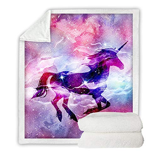 **Sleepwish Space Unicorn Blanket - Soft Pink & Purple Sherpa Fleece Throw for Girls, Women & Kids - Twin Size 60