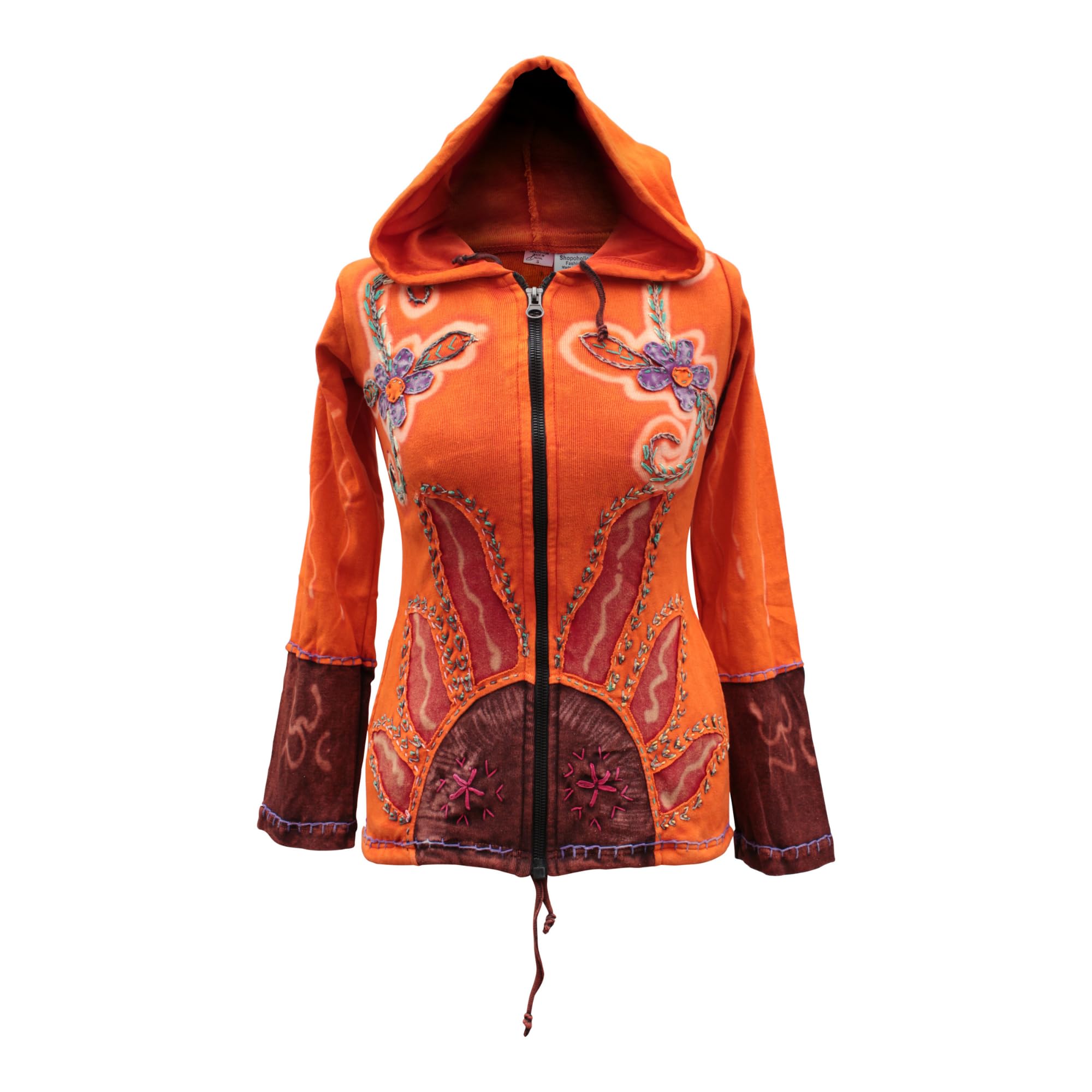 Trendy Women's Floral Hippie Goth Zip-Up Hooded Jacket for Winter | Shopoholic Fashion | Perfect for Outdoor Adventures, Music Festivals & Casual Wear
