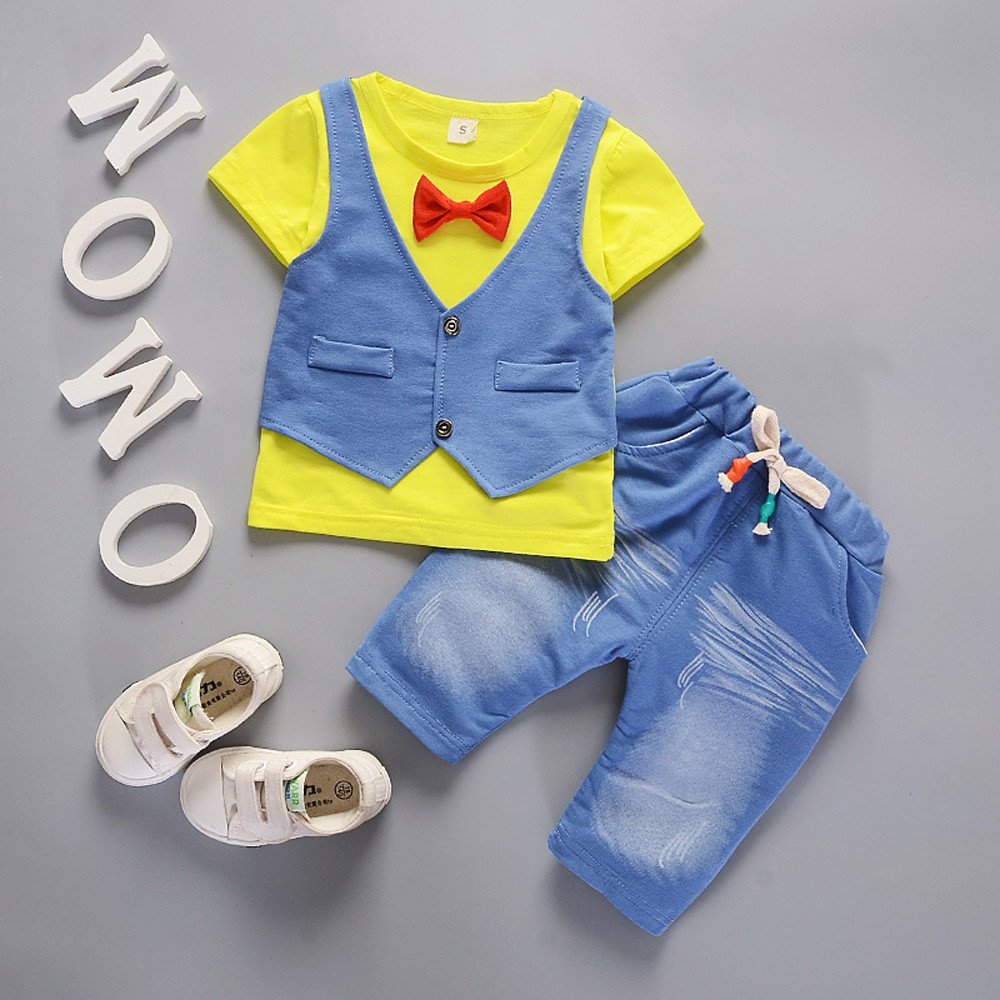 Stylish Toddler Boy Summer & Fall Outfits - Short Sleeve T-Shirt & Pants Gentleman Suit Set | Casual Wear for Playdates, Parties & Family Photos