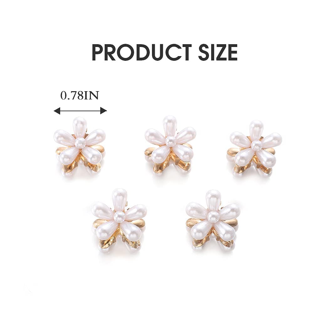 Upavista White Pearl Mini Claw Hair Clips - Floral Design Metal Barrettes for Women & Girls (10 Pack) - Perfect for Weddings, Parties & Everyday Hairstyles