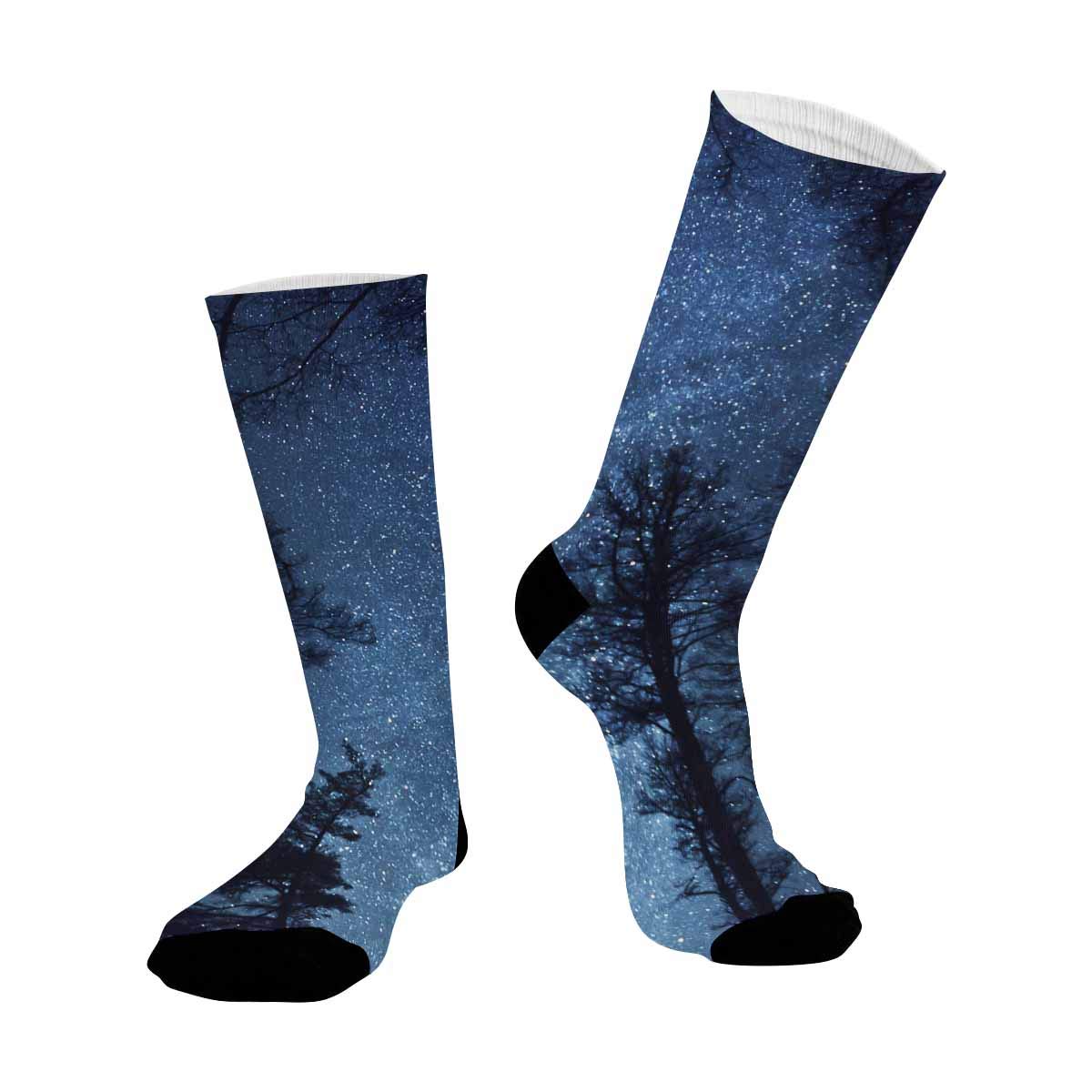 INTERESTPRINT Sublimated Crew Socks for Adults - Galaxy & Forest Design | Comfortable & Durable Cotton Socks for Running, Hiking & Everyday Wear