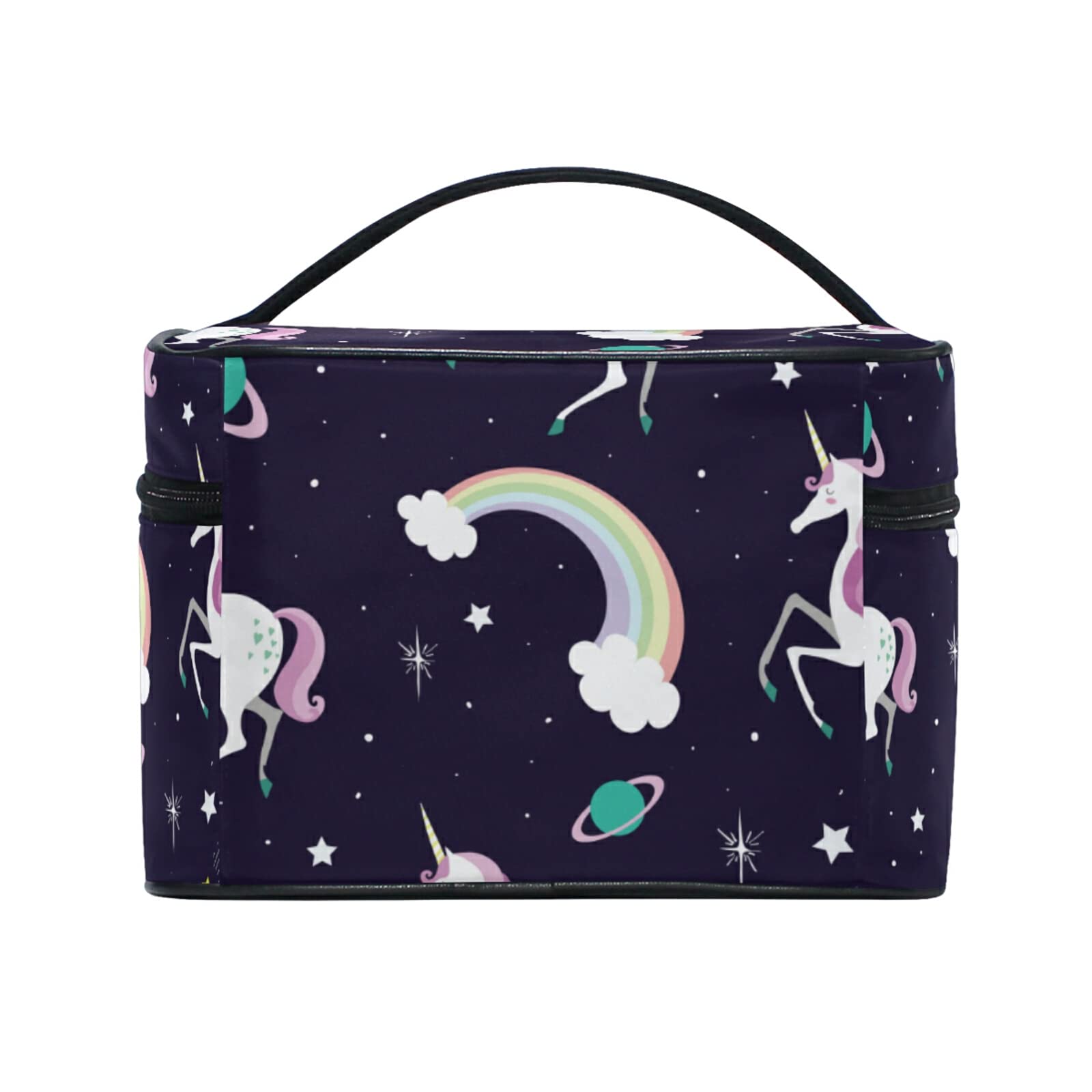 Unicorn Rainbow Starry Space Cosmetic Bag Organizer - Waterproof Zippered Makeup Pouch for Women & Girls - Perfect for Travel, Gym, and Daily Beauty Essentials Storage