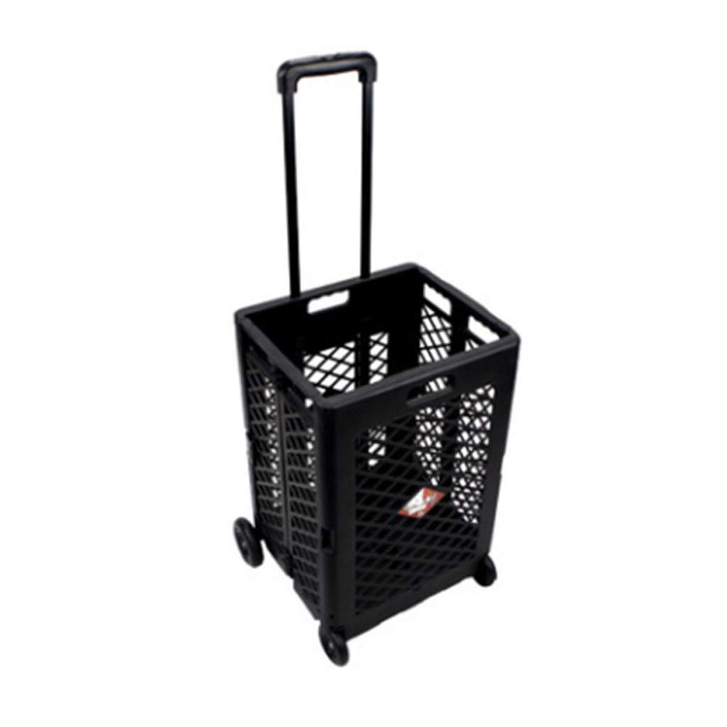 LICHUAN 4-Wheel Folding Shopping Cart with Storage - Heavy Duty Grocery Cart, Push-Pull Handcart for Supermarket, Fishing, Camping & Outdoor Use (Black)