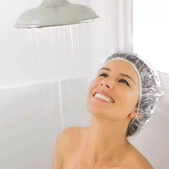 50Pcs Disposable Shower Caps - Large Thick Waterproof Hair Spa Caps for Women & Travel | Clear Plastic Bath Caps for Salon, Hotel & Home Use