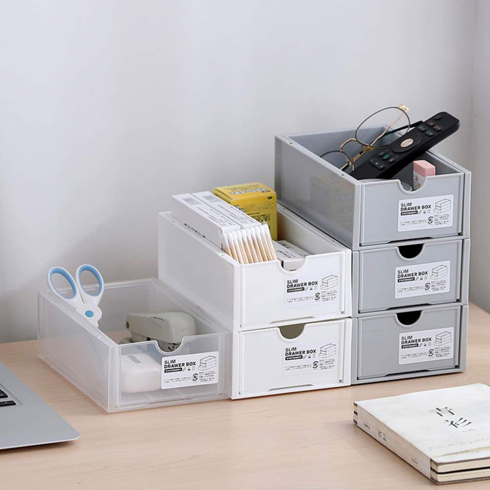 2-Pack Hemoton Stackable Plastic Storage Boxes - Modern Desktop Organizer for Makeup, Jewelry, Stationery & Office Supplies | Drawer & Bin Storage Solution for Home & Office Organization