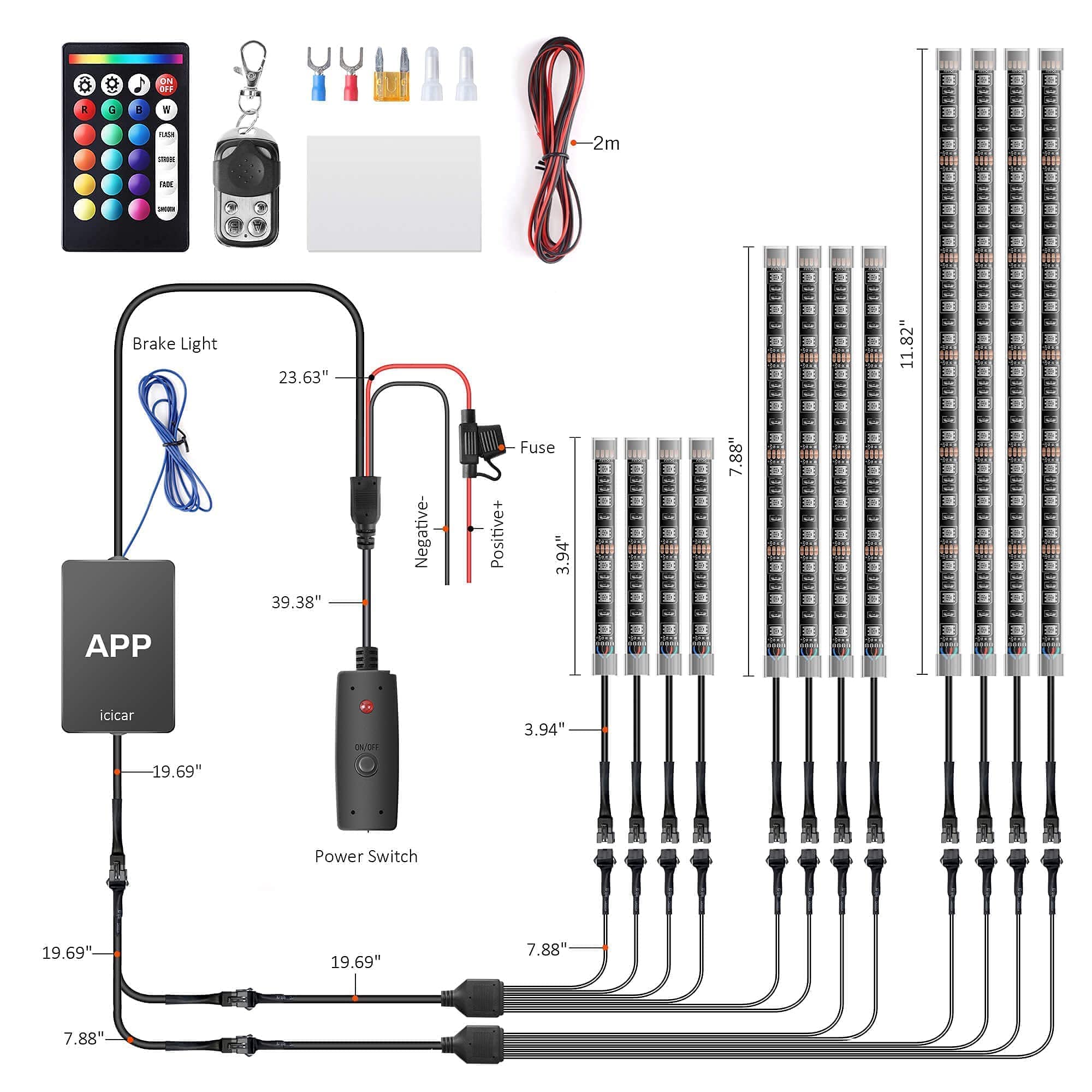 12PCS Motorcycle LED Underglow Kit - App Controlled, Music Sync, Brake Alert, Waterproof, Dual Remote for UTV/ATV/Golf Cart - Perfect for Night Rides, Off-Road Adventures & Custom Bike Shows