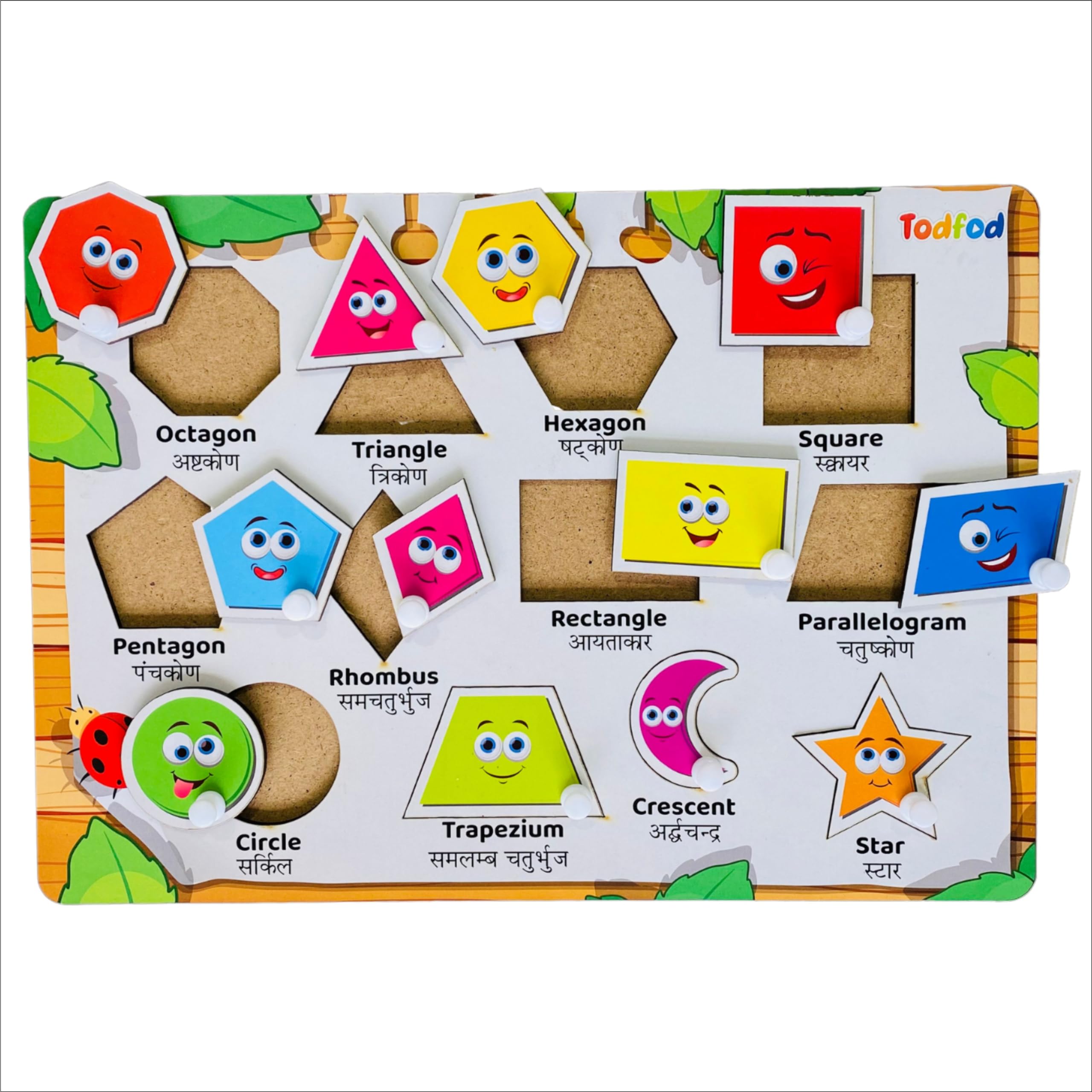 TodFod Wooden Gujarati Alphabet & Shapes Puzzle Toy for Kids – Educational Learning Board with Knob for Preschoolers (Gujarati Kakko) – Perfect for Early Childhood Development & Montessori Classrooms