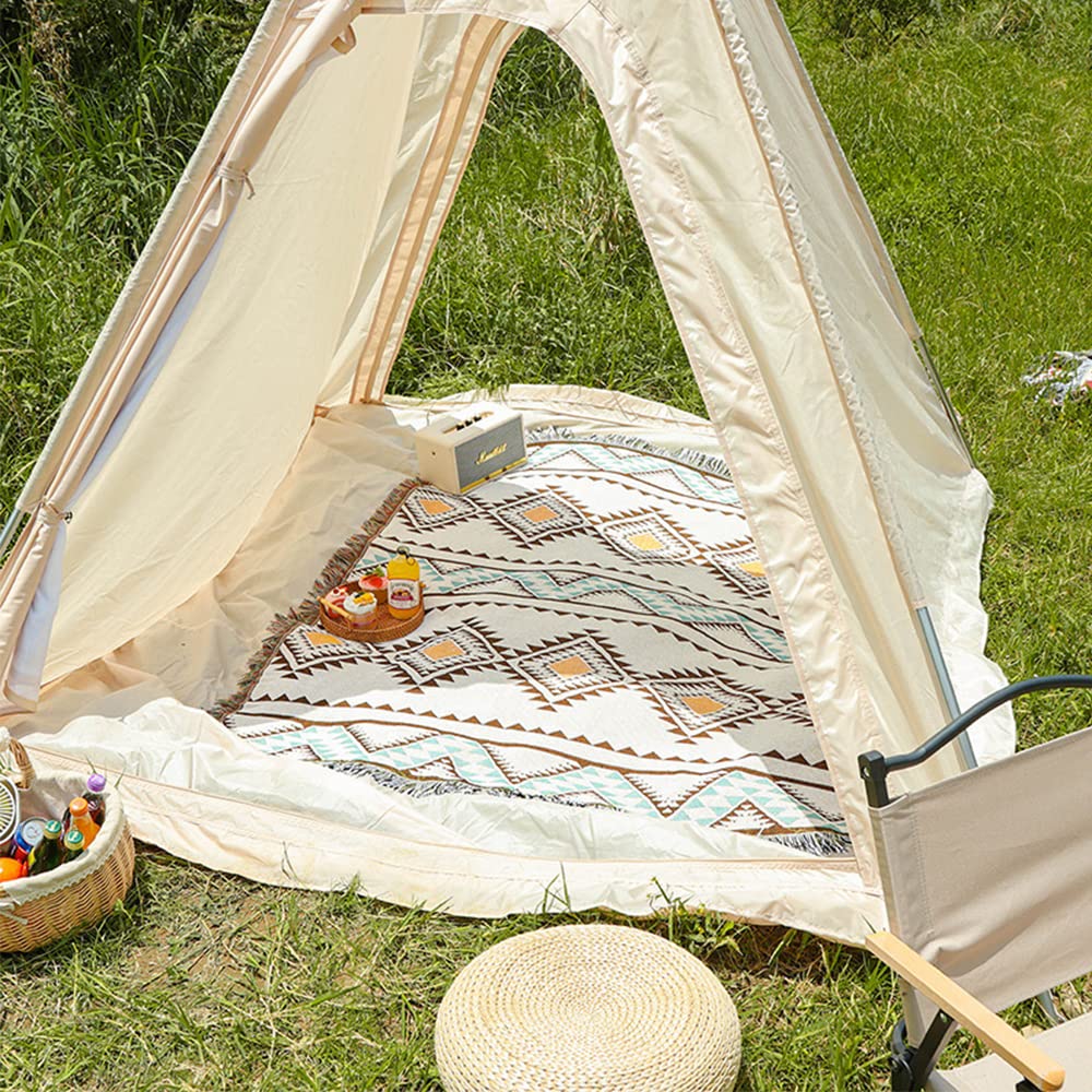 Southwest Aztec Native American Reversible Woven Blanket with Tassels - Boho Western Decor for Couch, Bed, Outdoor Camping & Travel - Perfect for Home, Picnics and Festivals