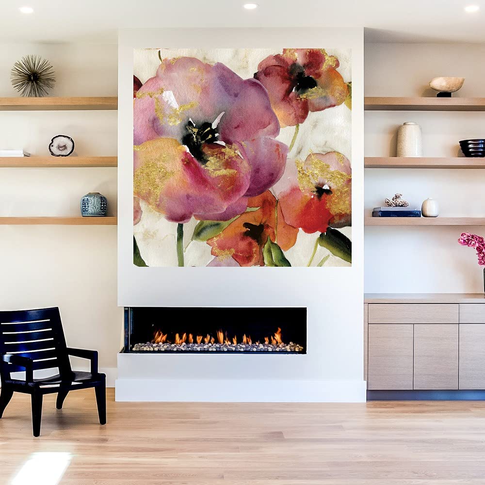 Gold Poppy Punch Square Canvas Wall Art - 32x32 Inch Hand-Painted Floral Painting by Carol Robinson - Ready to Hang Home Decor for Living Room, Bedroom, Office & More - Perfect for Modern Interior Design & Gift Giving