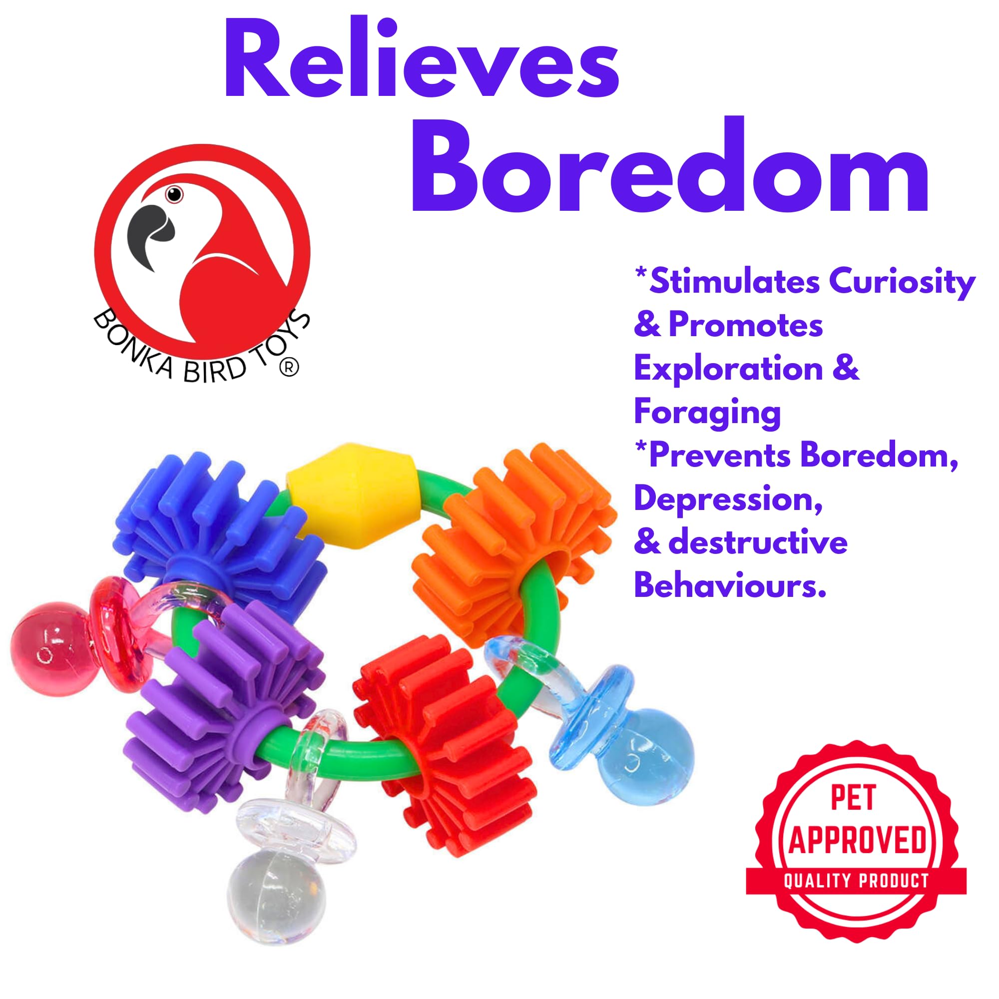 Bonka Bird Toys 3608 Interactive Gear Ring Foot Talon Chew Toy for Conures & African Greys - Perfect for Playtime & Mental Stimulation