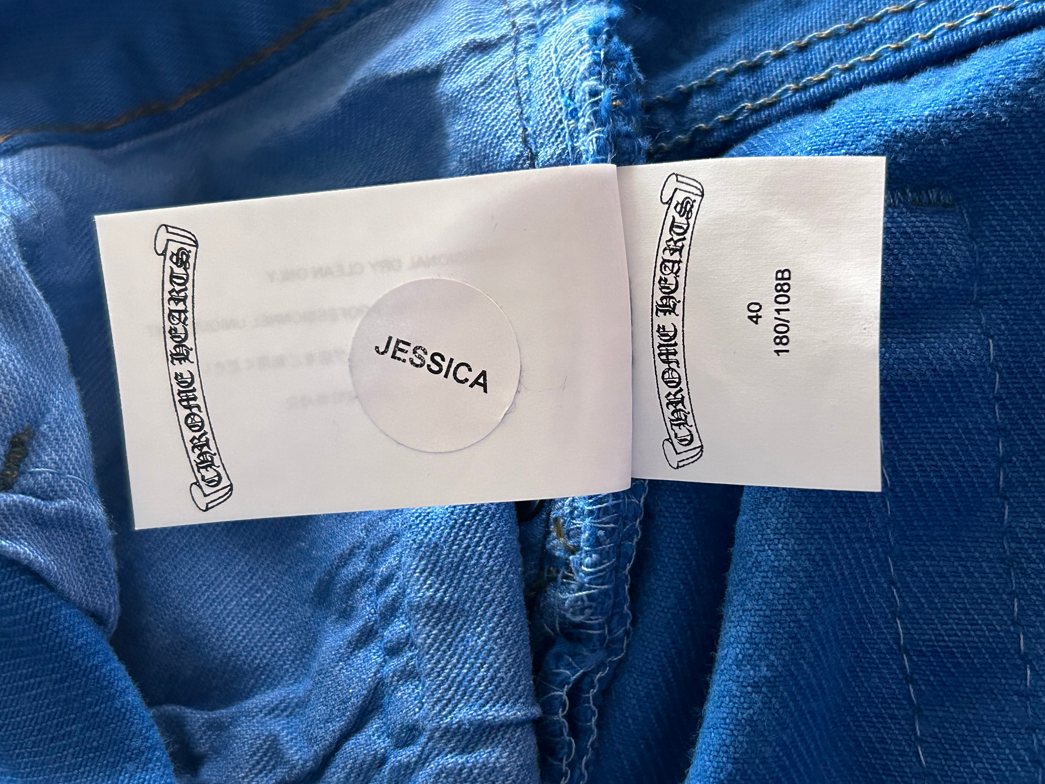Chrome Hearts x Levi's London Exclusive Blue Dyed Cross Patch Denim Jeans for Men - Vintage Distressed Skinny Fit Pants | Perfect for Streetwear, Fashion Shows & Night Out