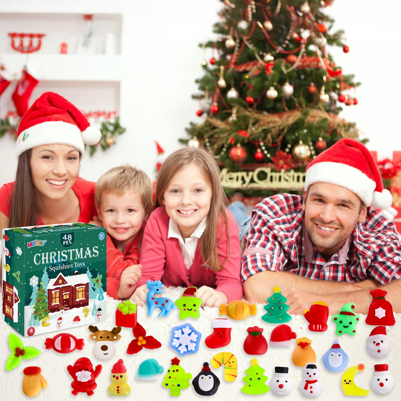 Christmas Squishies Toys 48 PCS - Stocking Stuffers for Kids & Party Favors - Holiday Gift Fun