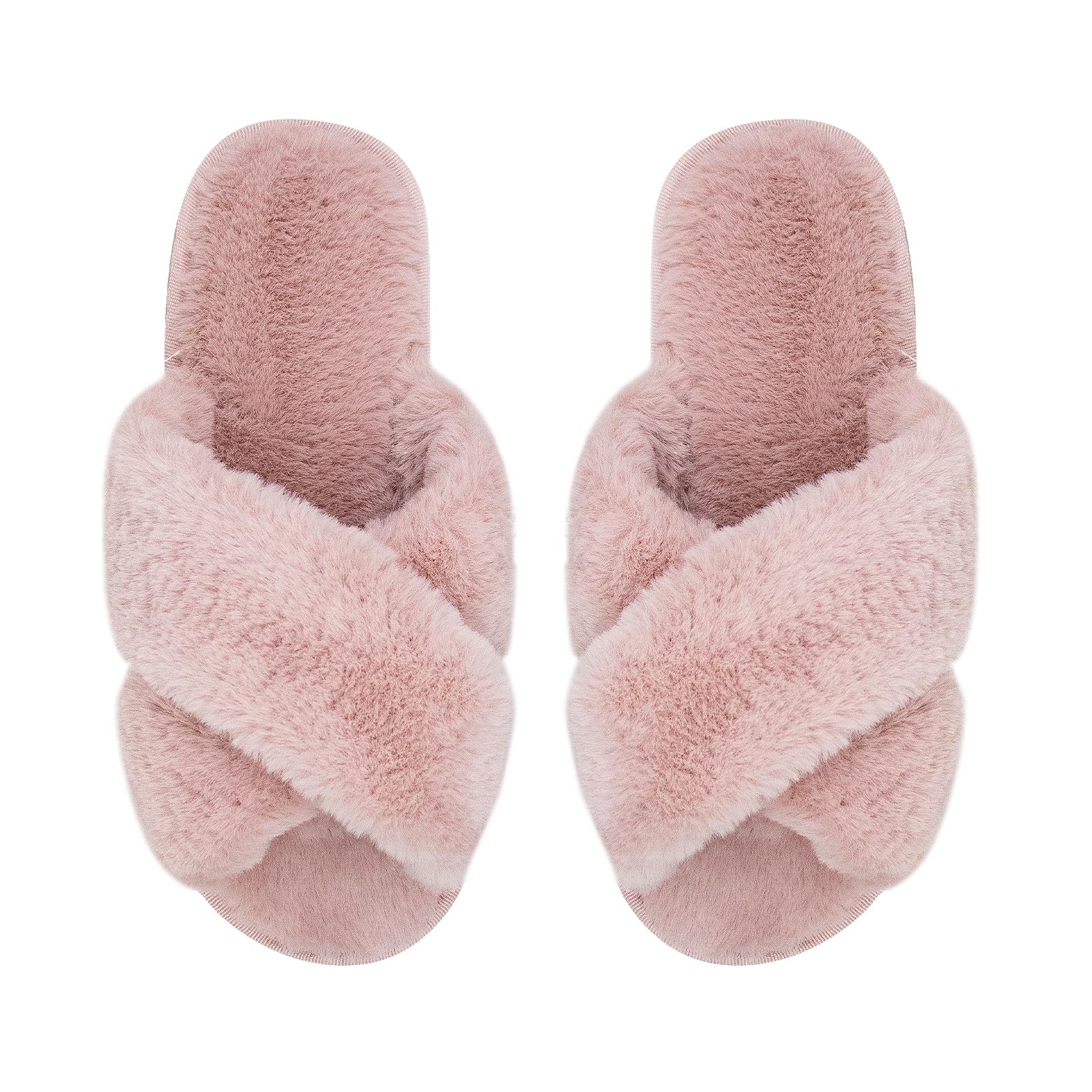 Women's Fluffy Cross Band House Slippers - Fuzzy Open Toe Plush Slip-On Shoes for Indoor/Outdoor Use - Cozy Home Shoes for Lounge, Bedroom, Backyard & Quick Errands