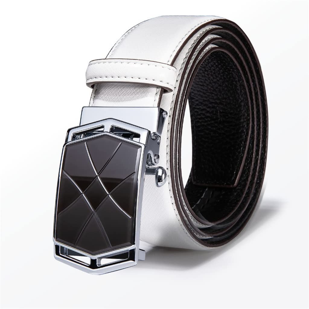 Premium Genuine Cowhide Leather Belt for Men - Automatic Buckle White Dress Belt - Perfect for Business, Office & Formal Occasions
