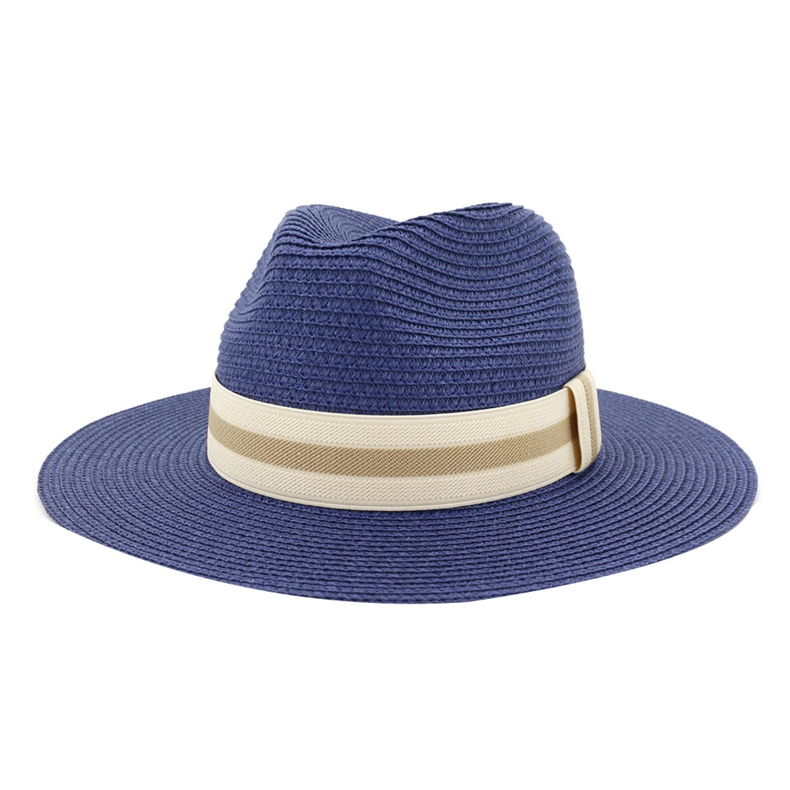 Stylish Navy Blue Straw Fedora Hat for Men & Women - Vintage British Summer Sun Hat for Travel, Beach, Jazz, and Outdoor Activities