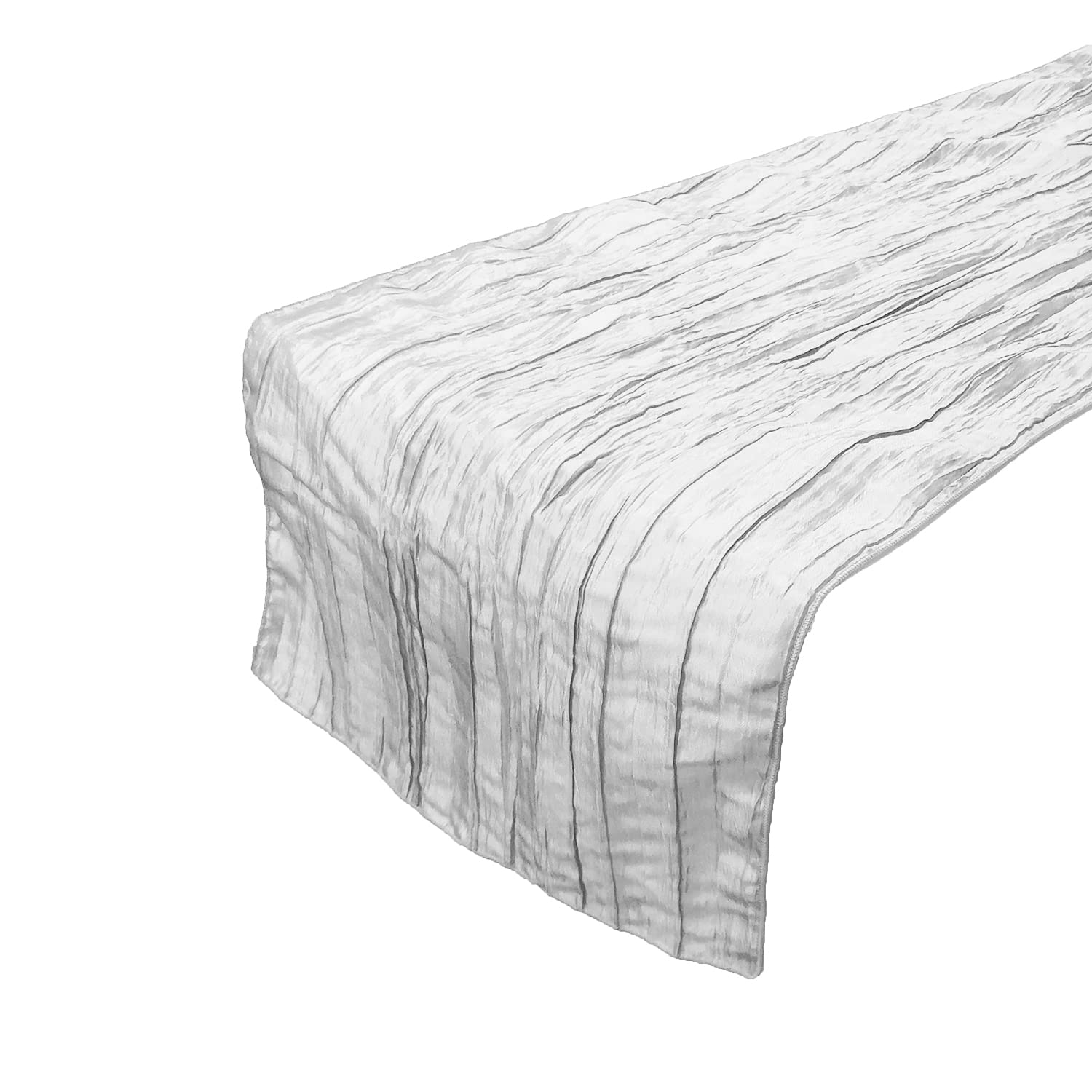Crinkle Crushed Taffeta Table Runner - 12x90 Inch White Tablecloth for Kitchen, Picnic, Party & Wedding Decor - Elegant Dining Table Cover for Home, Restaurant & Event Venues