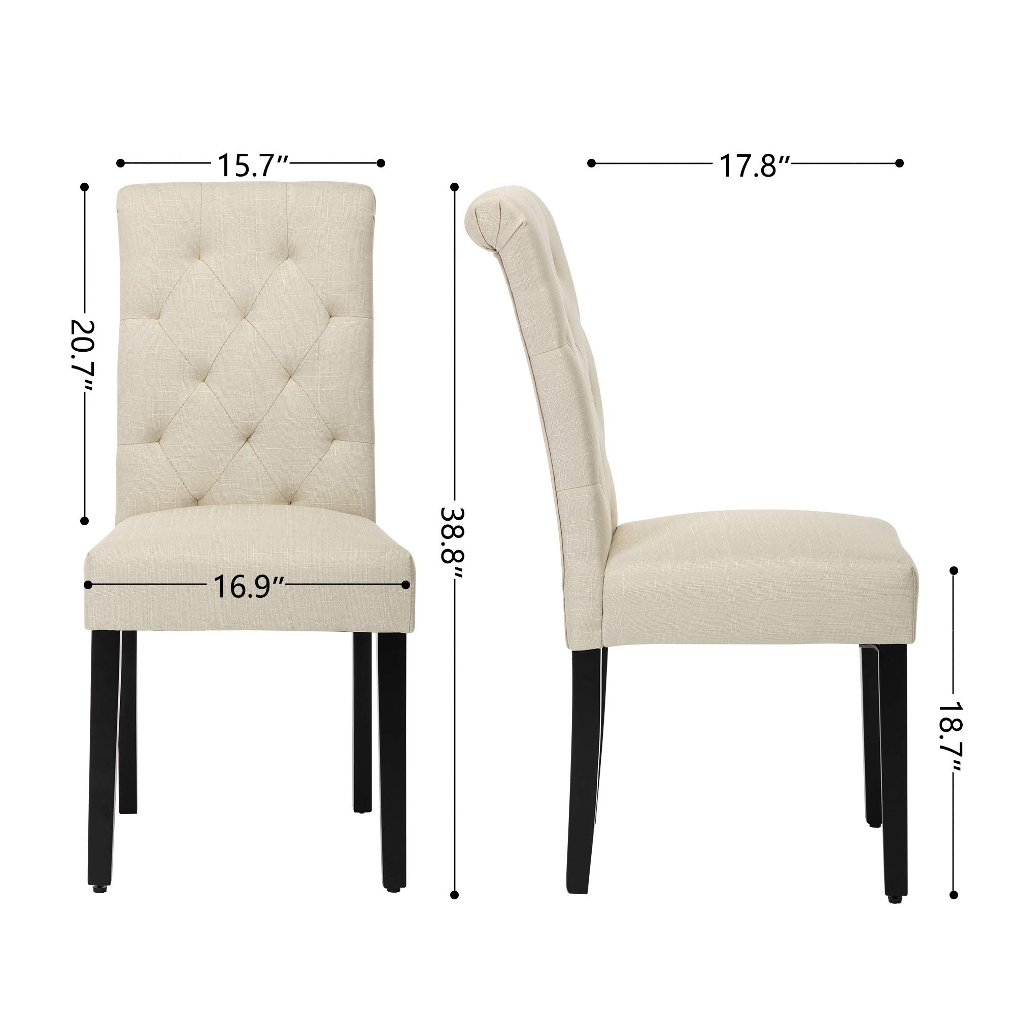 NOBPEINT Modern Fabric Dining Chairs with Sturdy Wood Legs - Set of 2 Beige Kitchen Chairs for Dining Room, Breakfast Nook & Small Space Decor