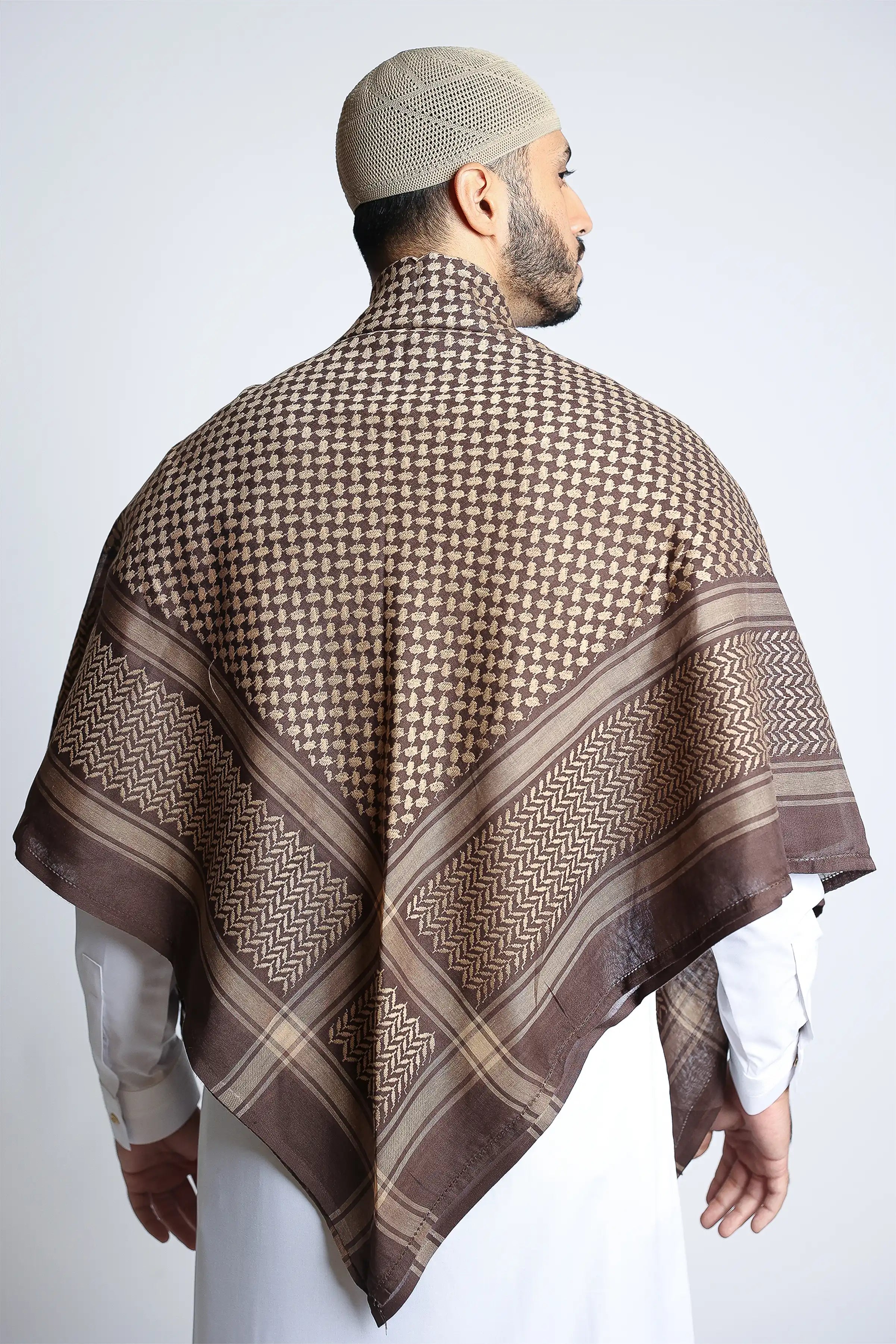 Premium Brown & Cinnamon Shemagh Scarf - Soft Cotton Middle Eastern Keffiyeh for Men & Women - Perfect for Outdoor Adventures, Travel & Fashion