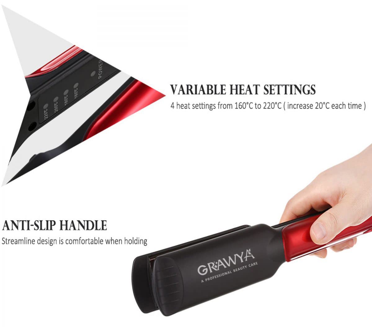 Grawya Professional Neo Tress Hair Crimper - Red Hair Crimping Iron for Wavy & Curly Styles - Perfect for Salons, Home Use & Styling Parties