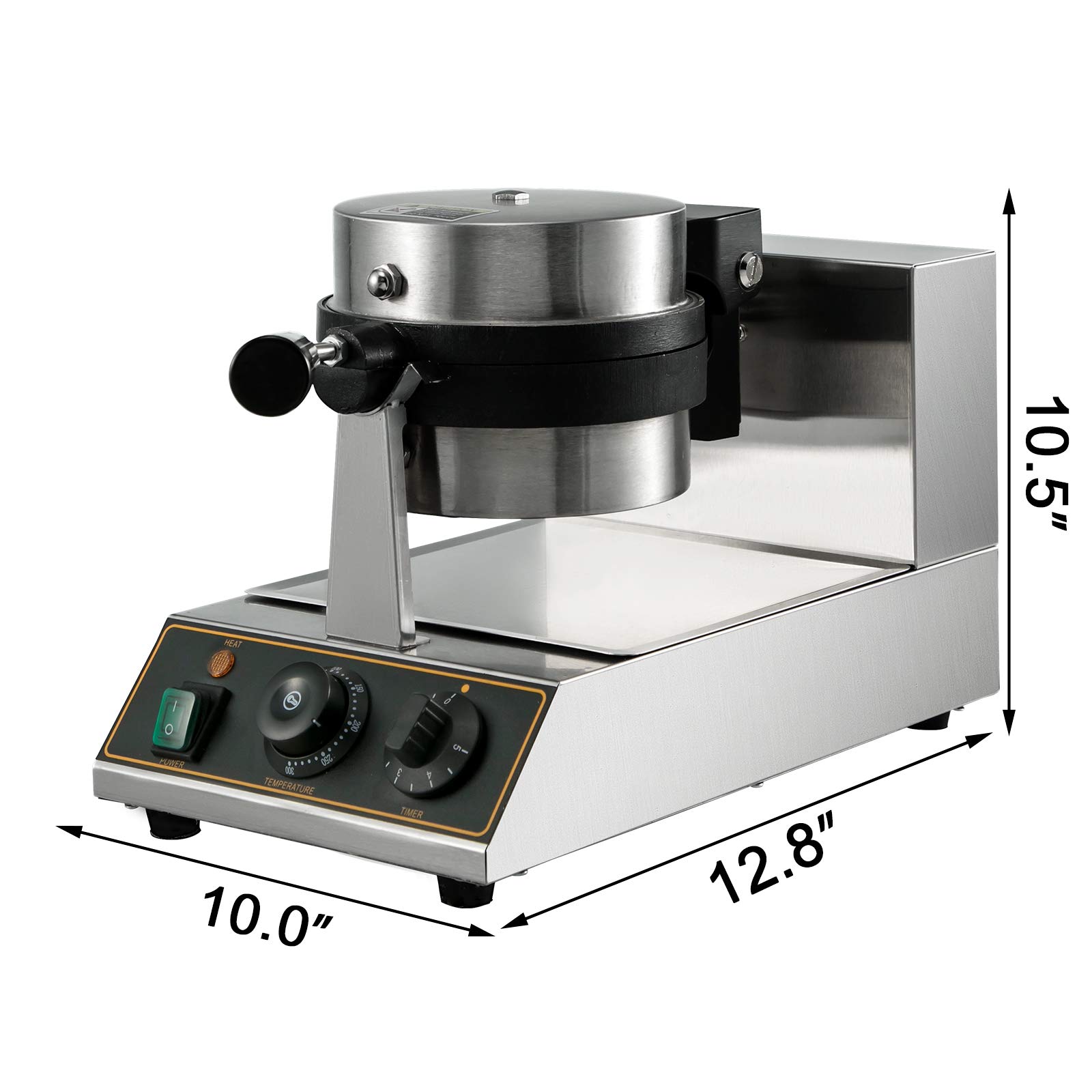 VEVOR Commercial Round Waffle Maker 1100W - Stainless Steel Nonstick Waffle Iron with Temperature & Time Control - 110V Electric Waffle Machine for Restaurants, Bakeries, Cafes, and Home Use - Perfect for Breakfast, Brunch, and Dessert Making