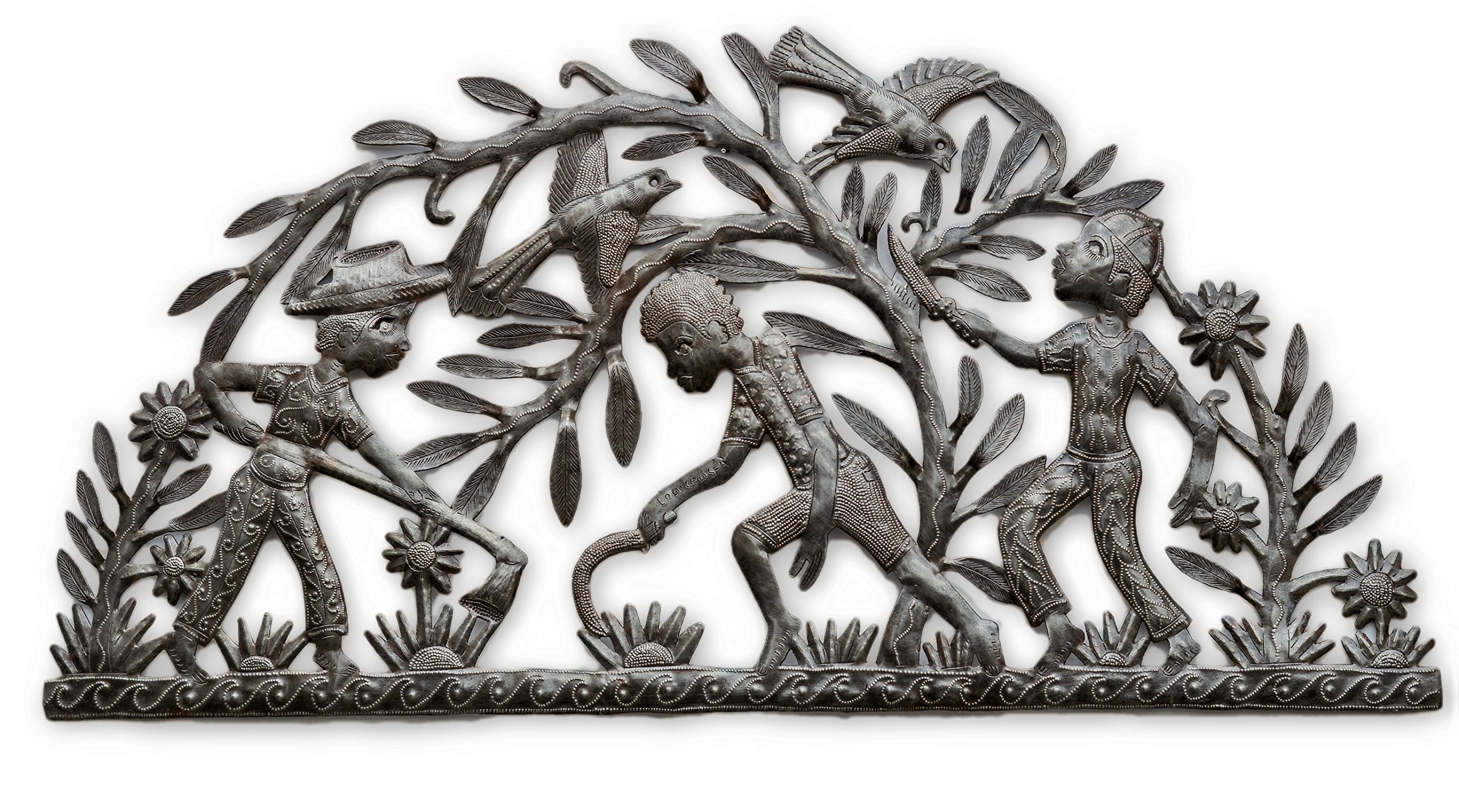 Handmade Cactus Folk Art Wall Sculpture - Haiti Recycled Metal Art, Fair Trade Steel Wall Decor, 34