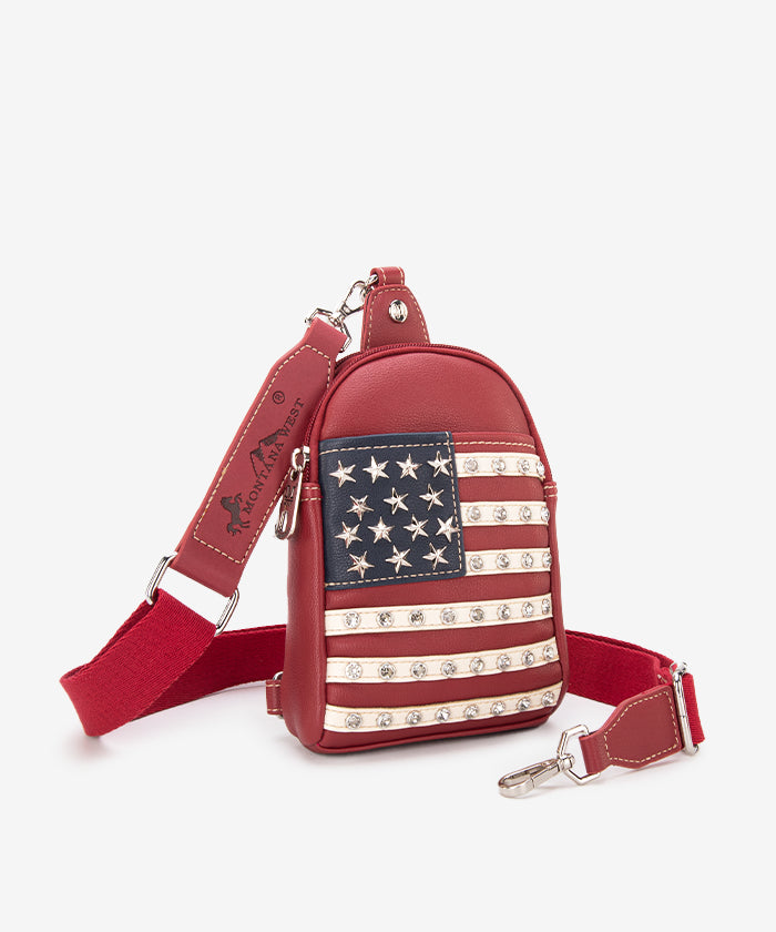 Montana West American Flag Sling Bag - Patriotic Crossbody Purse for Women, Perfect for Travel, Shopping & Outdoor Adventures