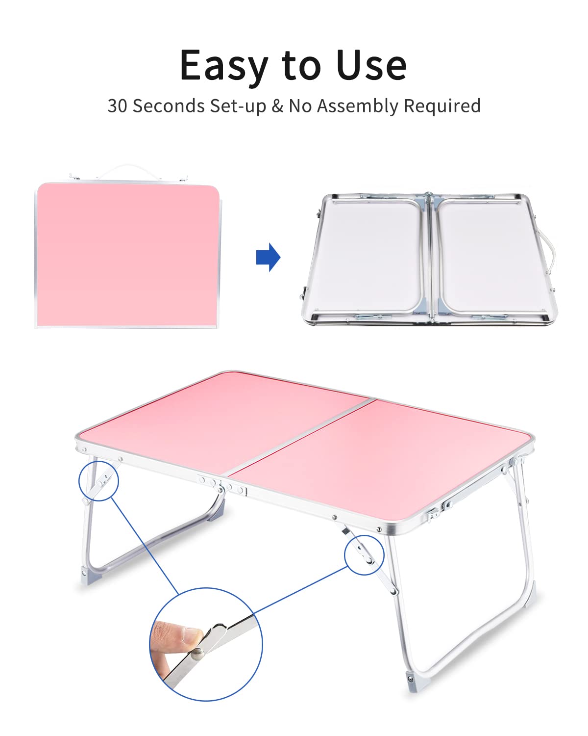 Foldable Laptop Desk with Storage | Portable Bed Tray for Breakfast, Reading & Work | Lightweight Picnic Table with Holder | Perfect for Home, Office, Travel & Outdoor Use (Pink)