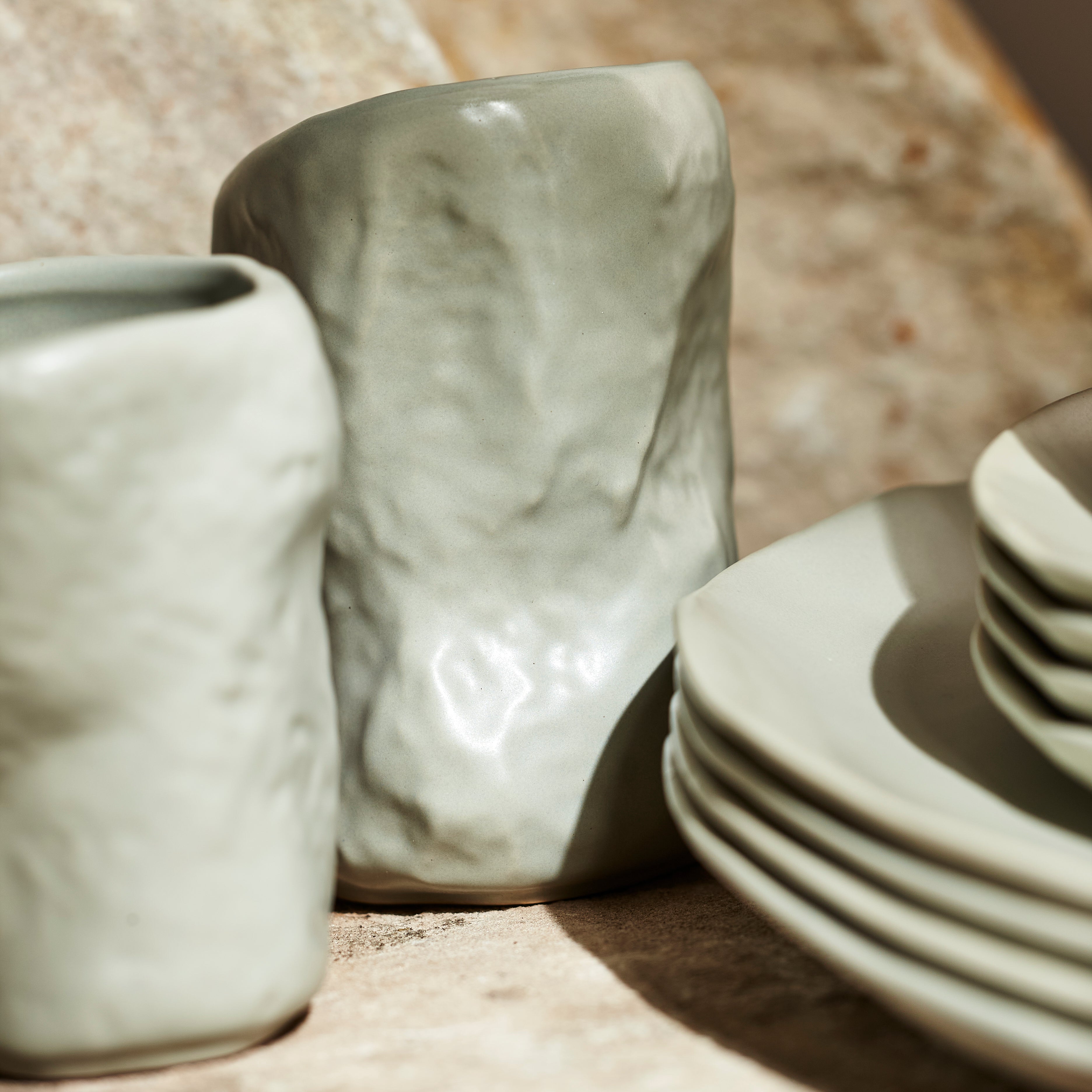 Premium Atik Stoneware Dinnerware Set - 16-Piece Sage Grey Porcelain Plates & Bowls Set for Everyday Dining & Entertaining - Elegant & Durable Dinnerware for Home, Restaurant, or Party Use