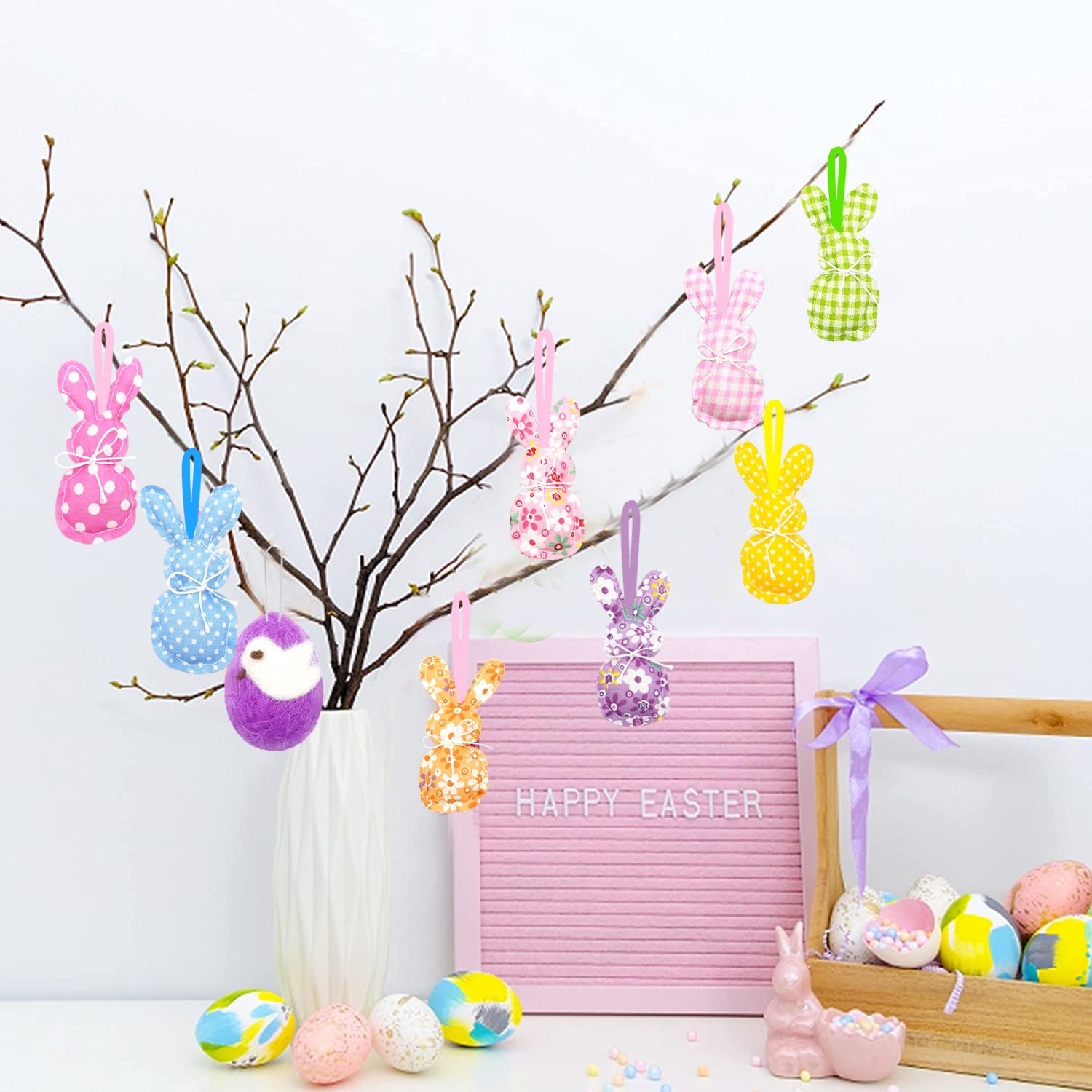 24 Pieces Easter Bunny Hanging Ornaments - Handmade Fabric Rabbit Decor for Spring, Easter, Home & Wedding - Perfect for Holiday Tree, Party, and Festive Decorations